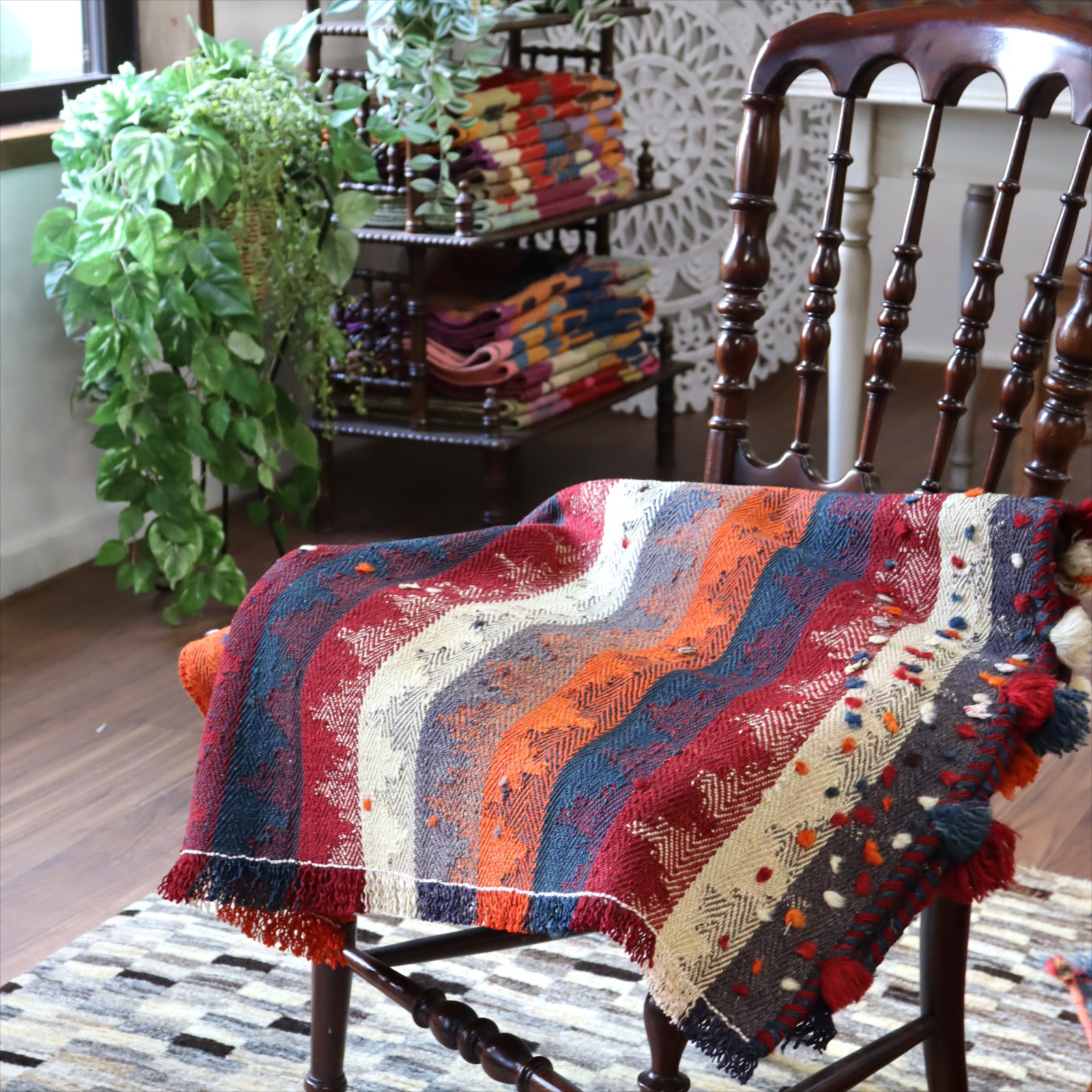 【15%OFF】オールドジャジム（テント装飾用）・カシュカイ族シラーズ183×77cm暖色系のストライプ