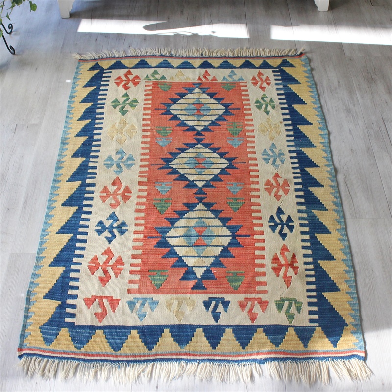 トルコ手織りキリム・カイセリ　セッジャーデ オレンジ・イエロー