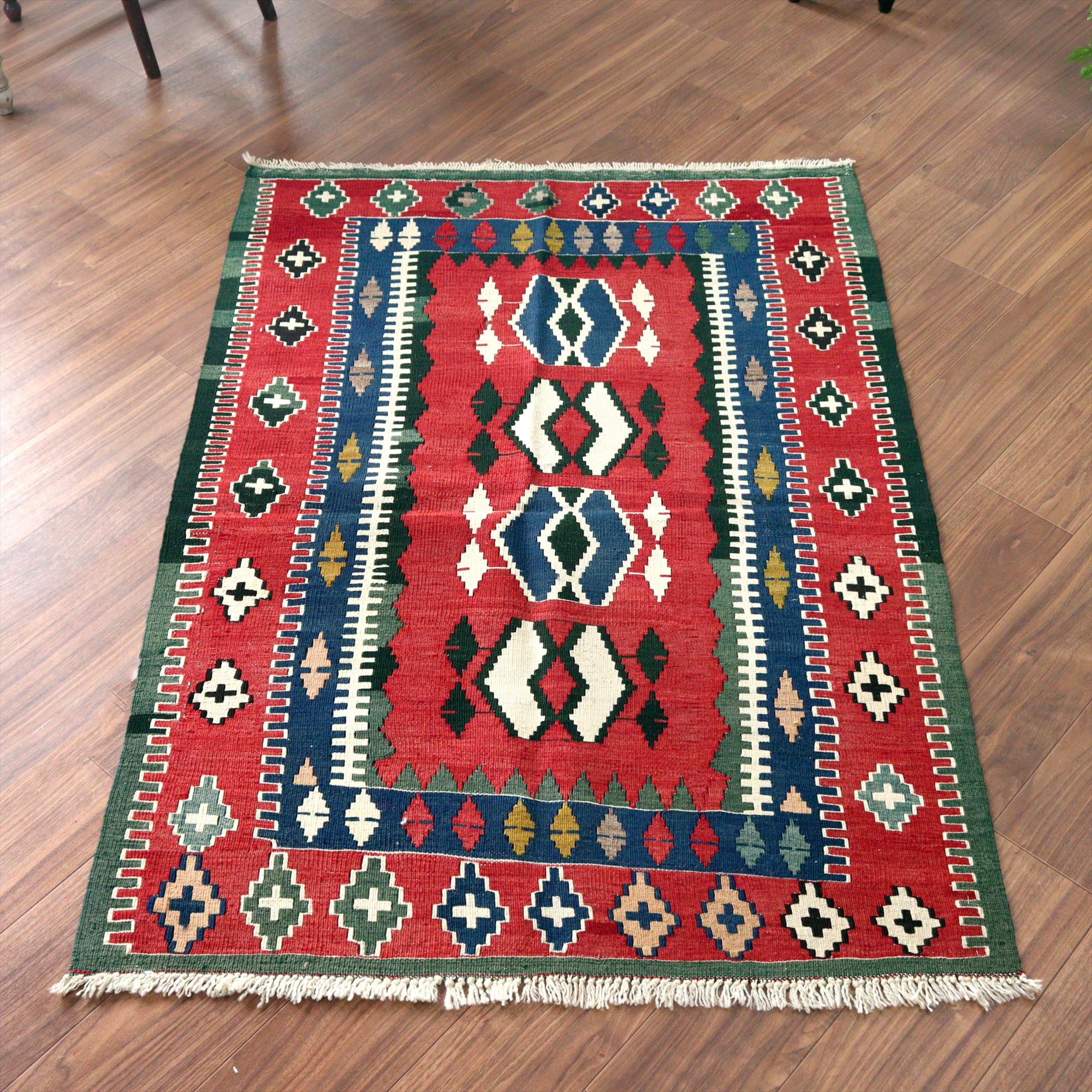 オールドキリム コンヤ147×104cm 幾何学モチーフ レッド