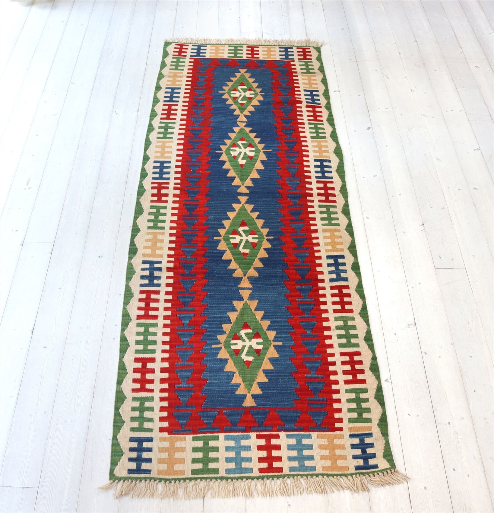 トルコの手織りキリム カイセリ 221×81cm 狼の足跡