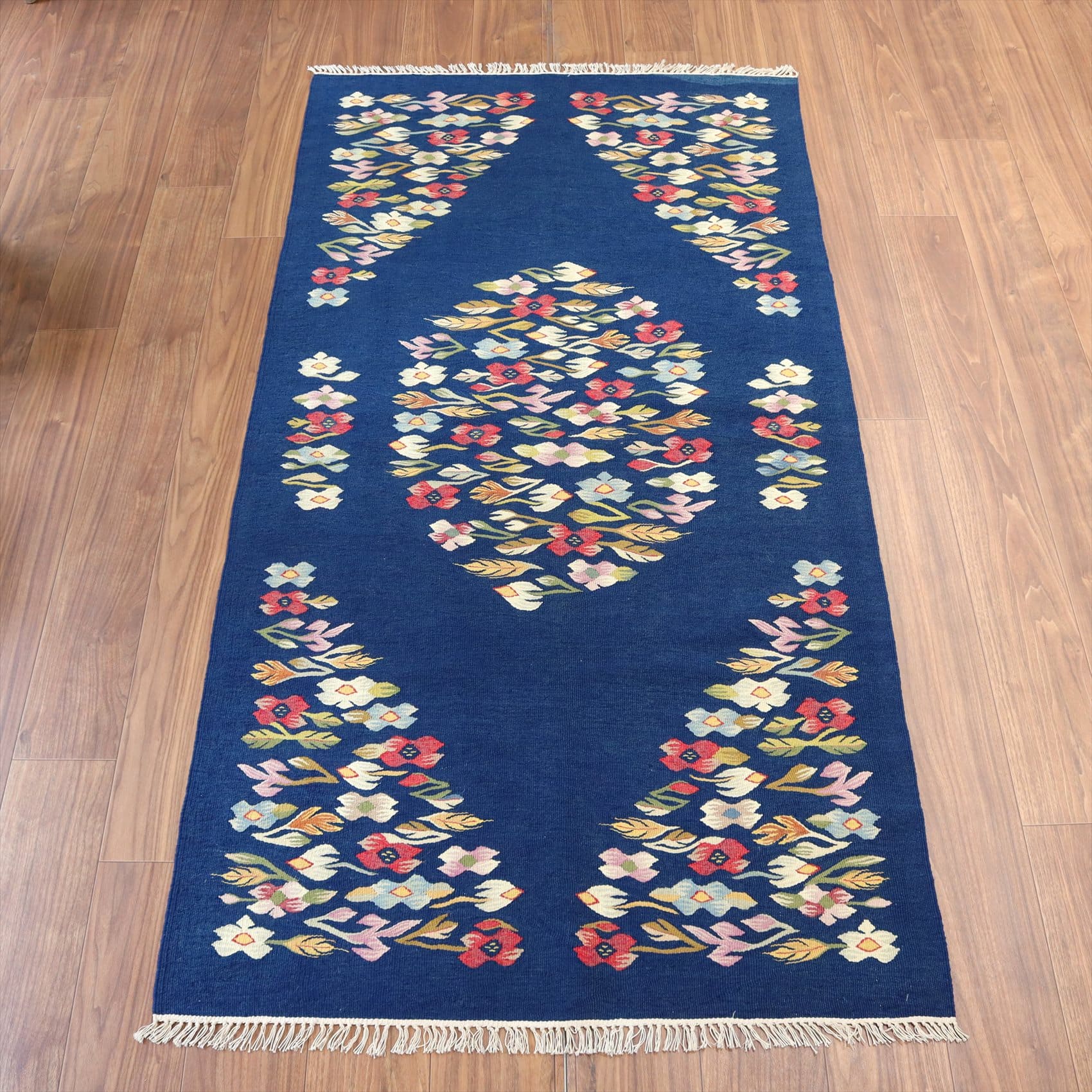 手織りキリム・ルーマニア196×100cm 花のモチーフ