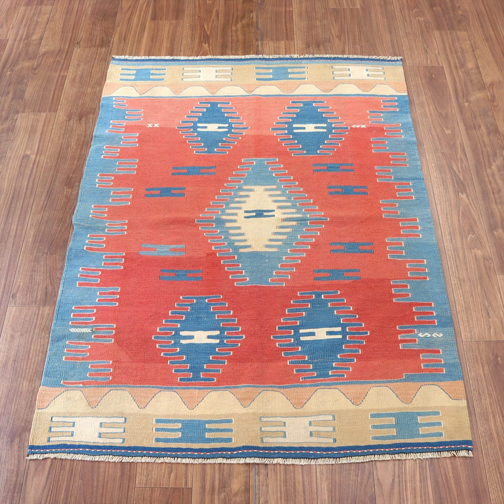 トルコ手織りキリム・ウシャク163×119cm パルマクルのモチーフ