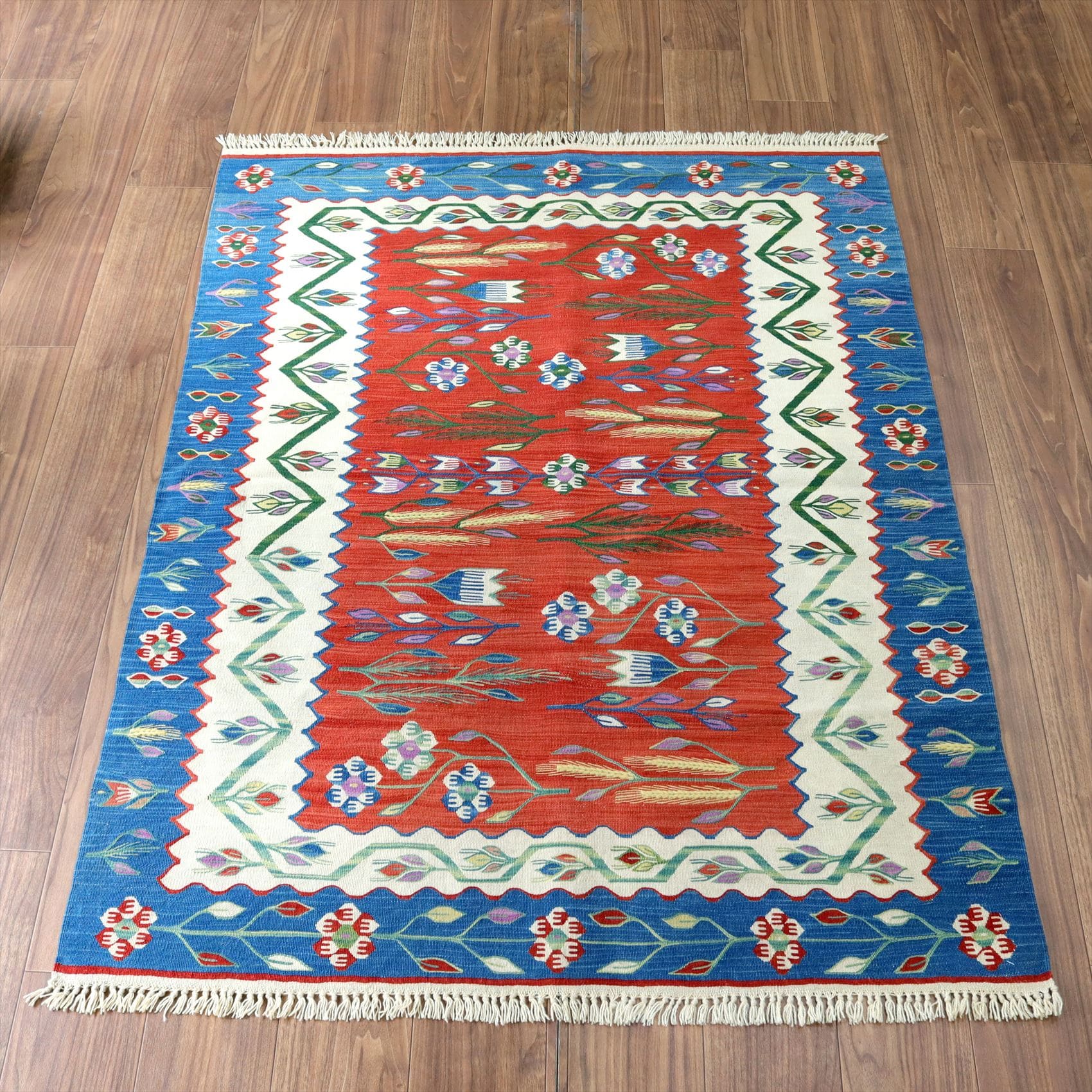 トルコ手織りキリム・ウシャク152×114cm 麦の穂と花