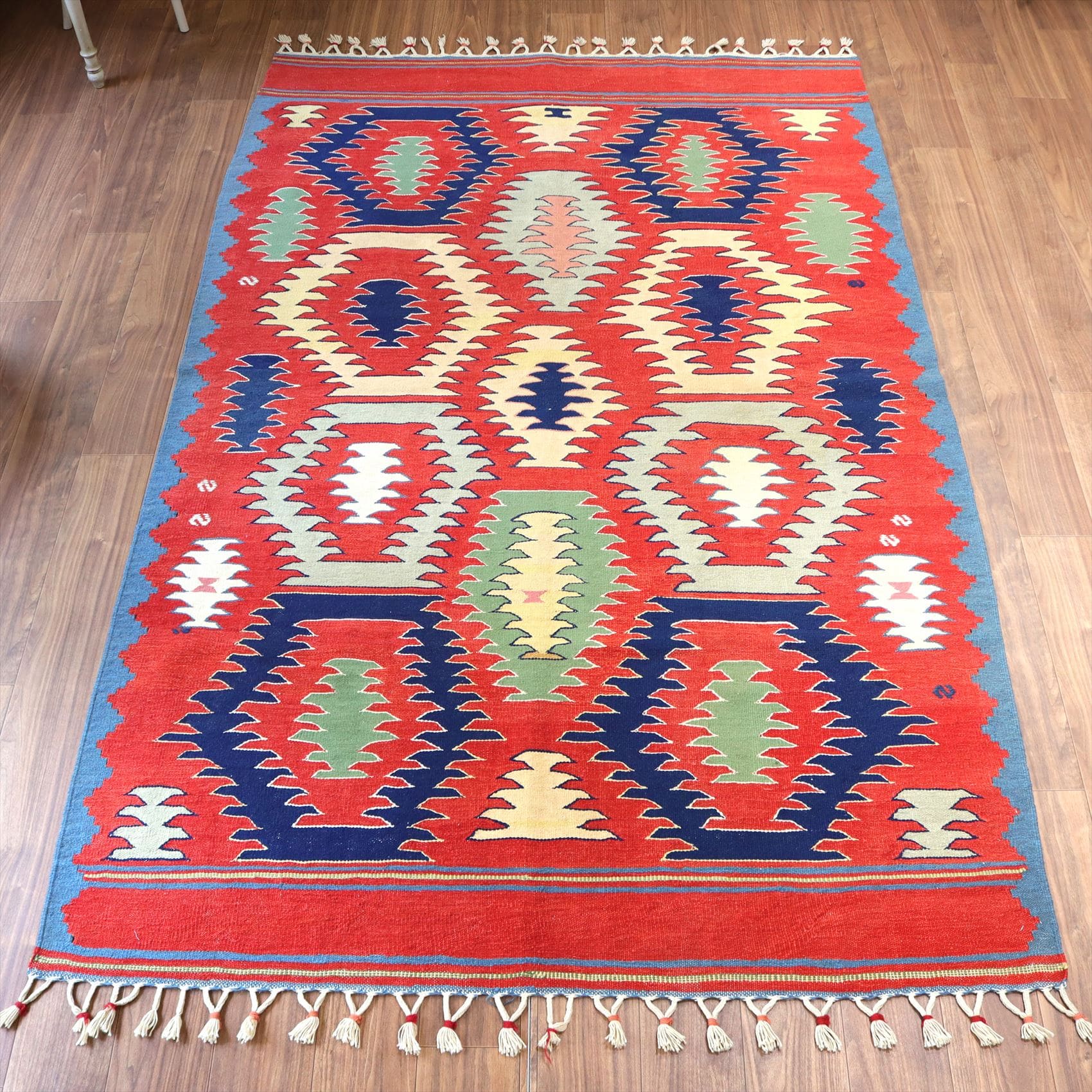トルコの手織りキリム・コンヤ　草木染253×160cm ジグザグのパルマクルのモチーフ
