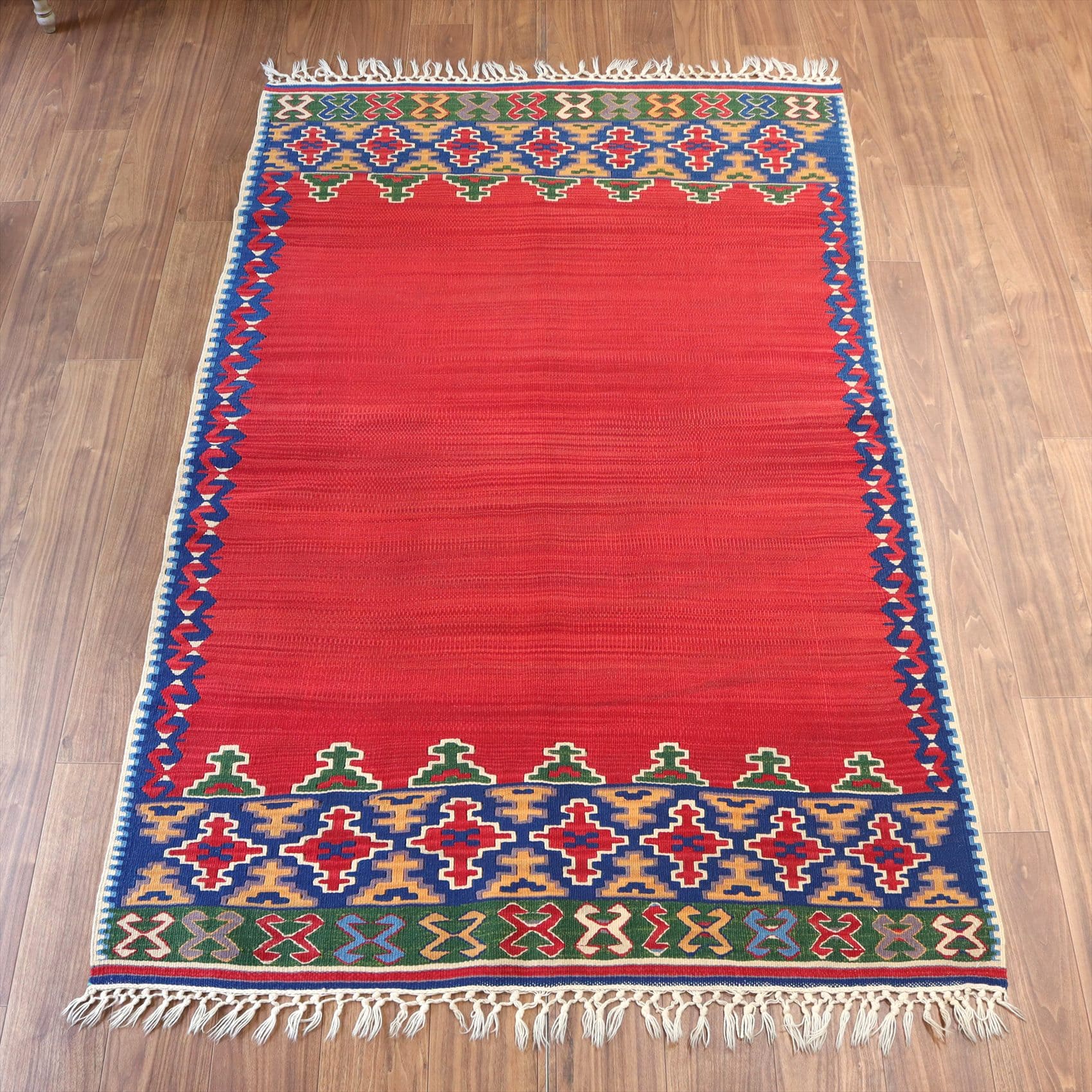 トルコの手織りキリム・コンヤ　草木染207×131cm 赤のエンプティデザイン