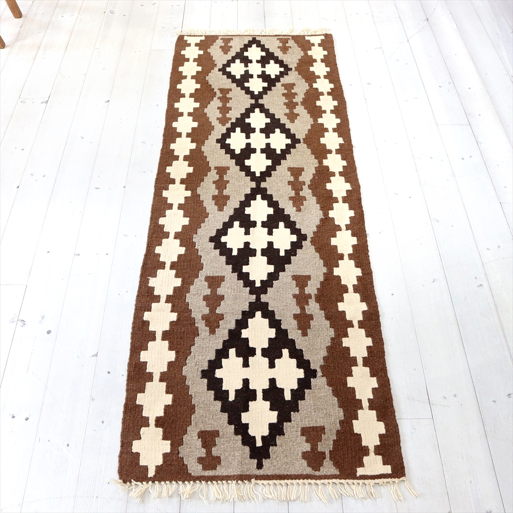 カイセリ・トルコ手織りキリム　ランナー181×62cm ４つのダイヤ