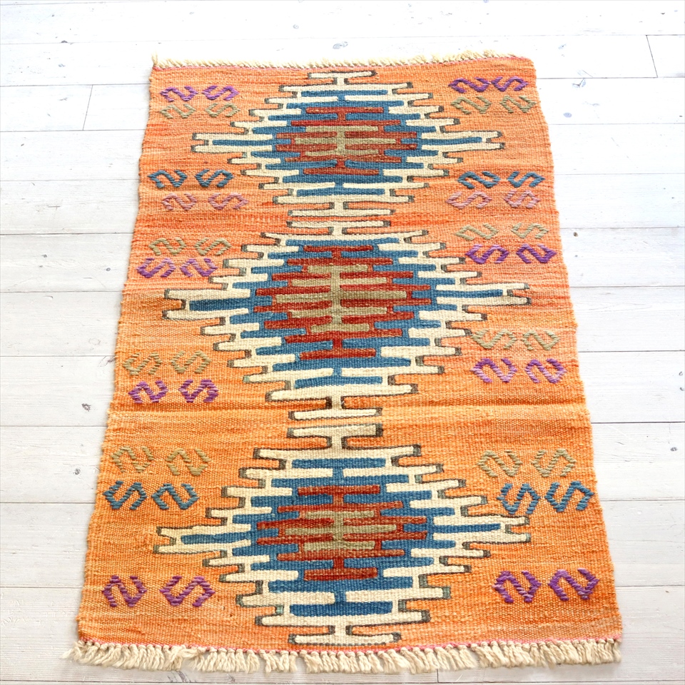 カイセリ・トルコ手織りキリム　ヤストゥク101×60cm オレンジ