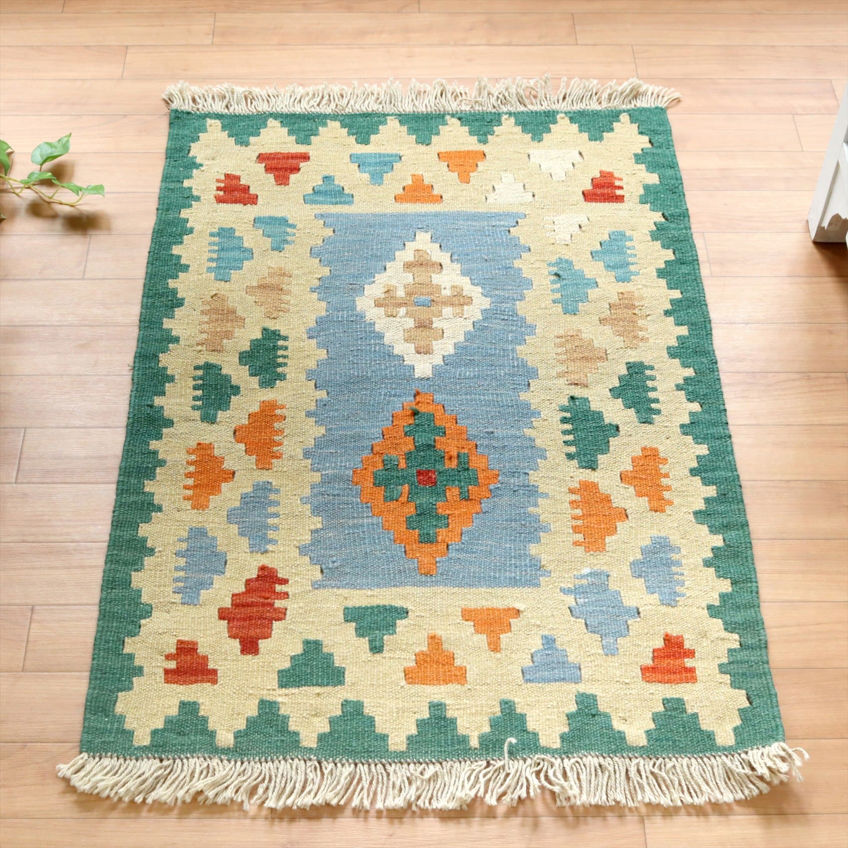 イラン手織りキリム カシュカイキリム 92×63cm カラフルな幾何学モチーフ