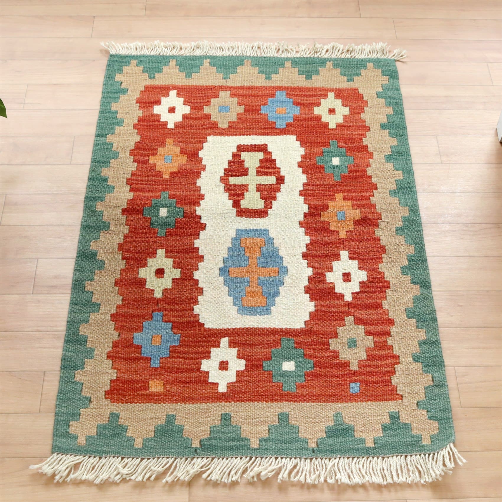 イラン手織りキリム カシュカイキリム 91×63cm カラフルな幾何学モチーフ