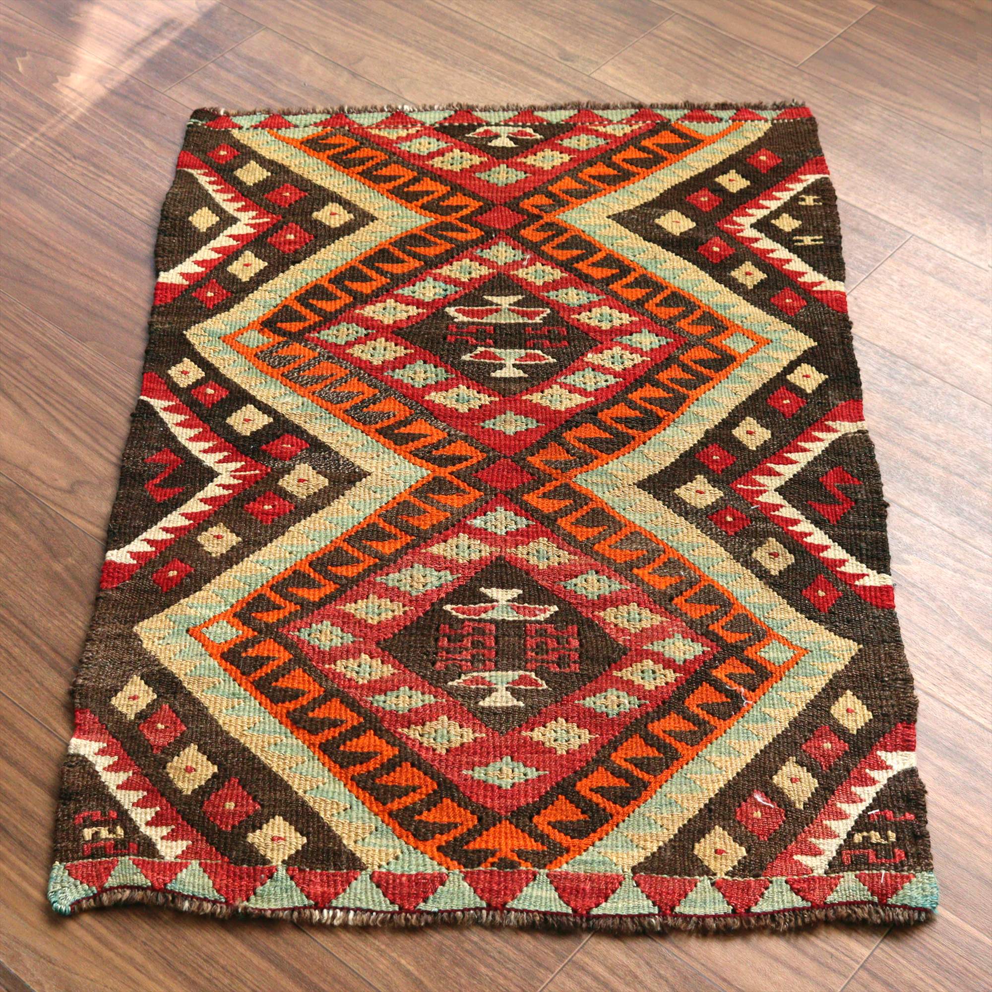 オールドキリム シワス90×64cm ヤストゥク 連なるドラゴン ブラウン