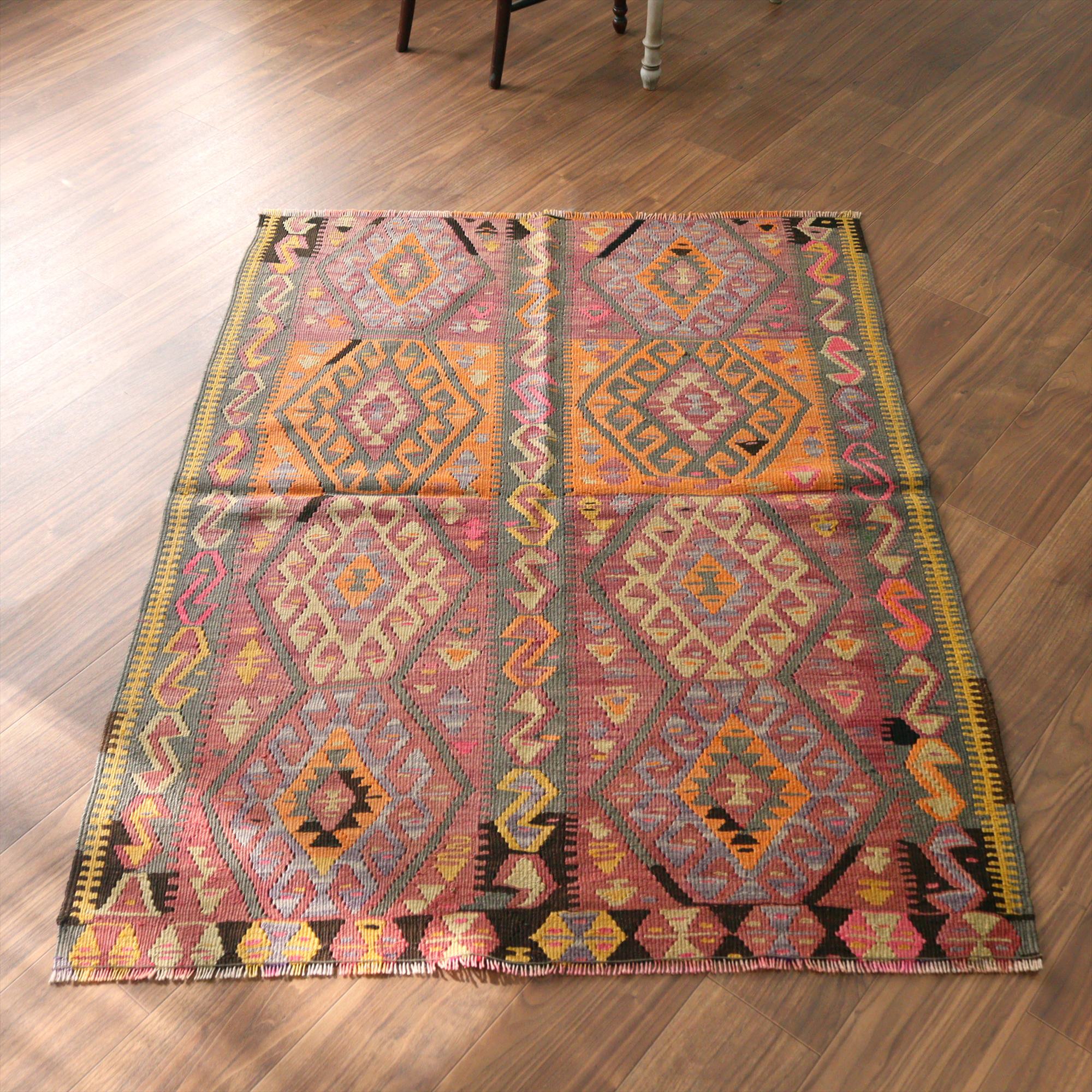 オールドキリム カルス153×117cm サソリのモチーフ パープル＆オレンジ