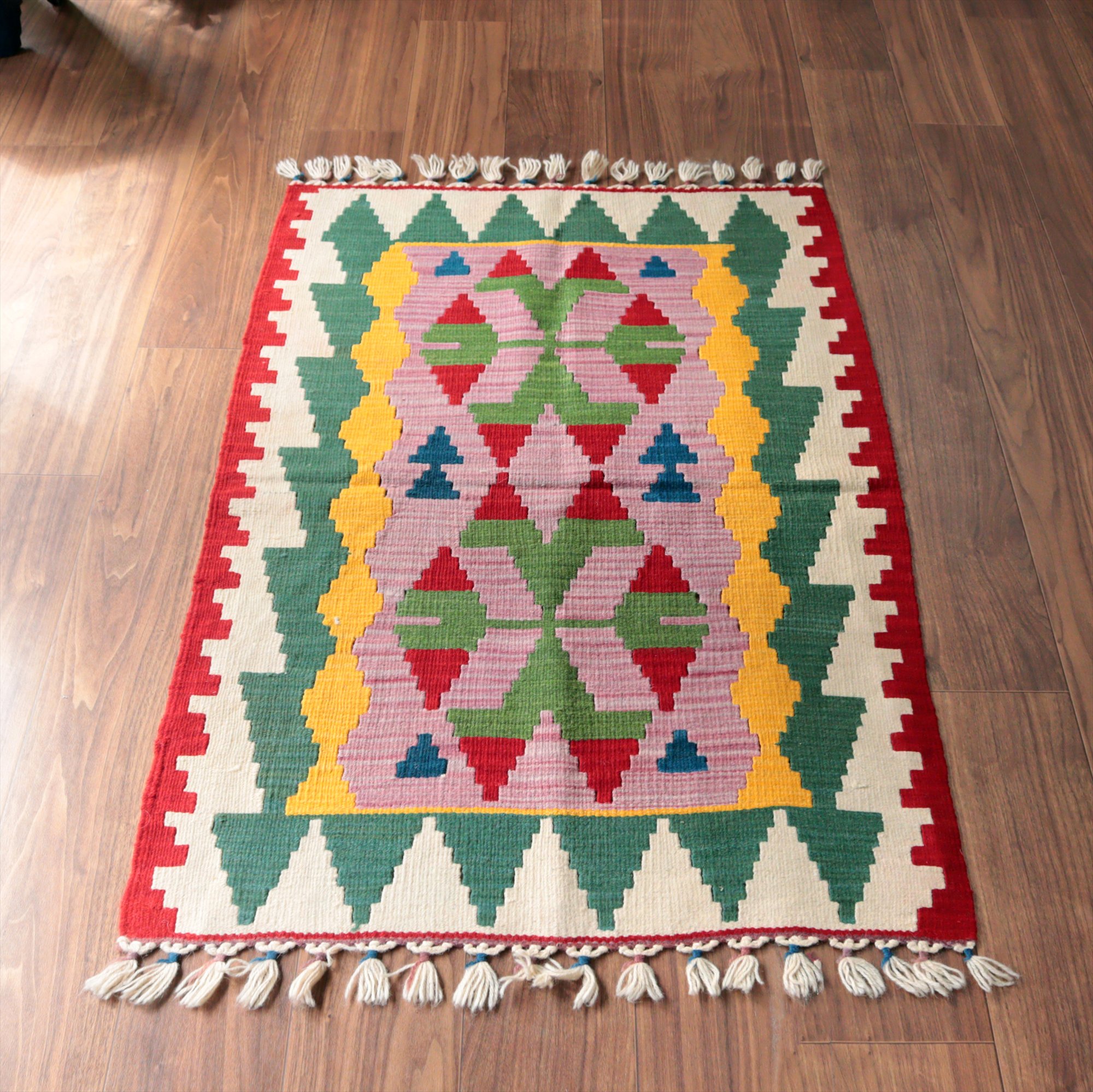 カイセリ産手織りキリム118×80cm パープル＆ベージュ トルコの手織りラグ