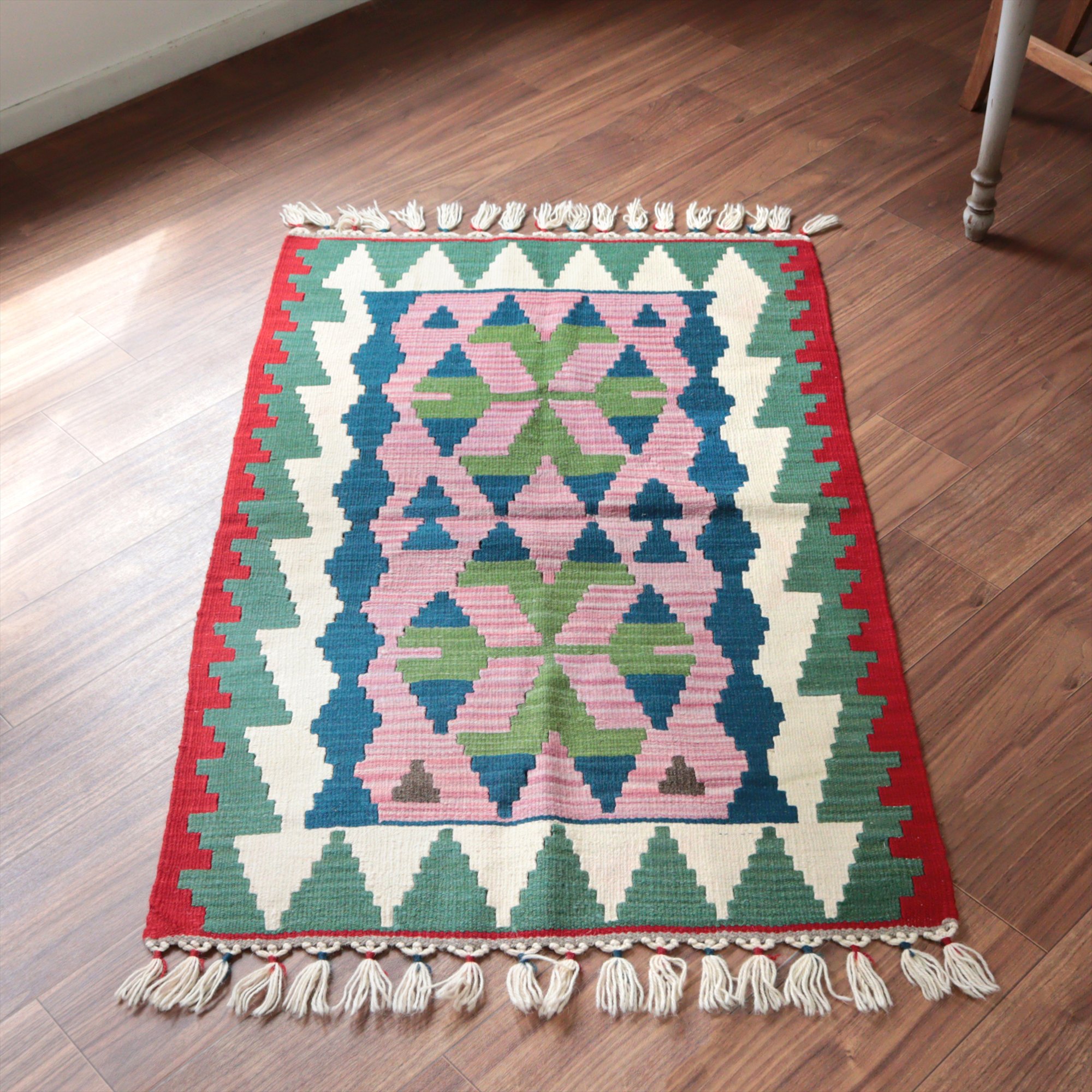 カイセリ産手織りキリム118×78cm パープル＆グリーン トルコの手織りラグ