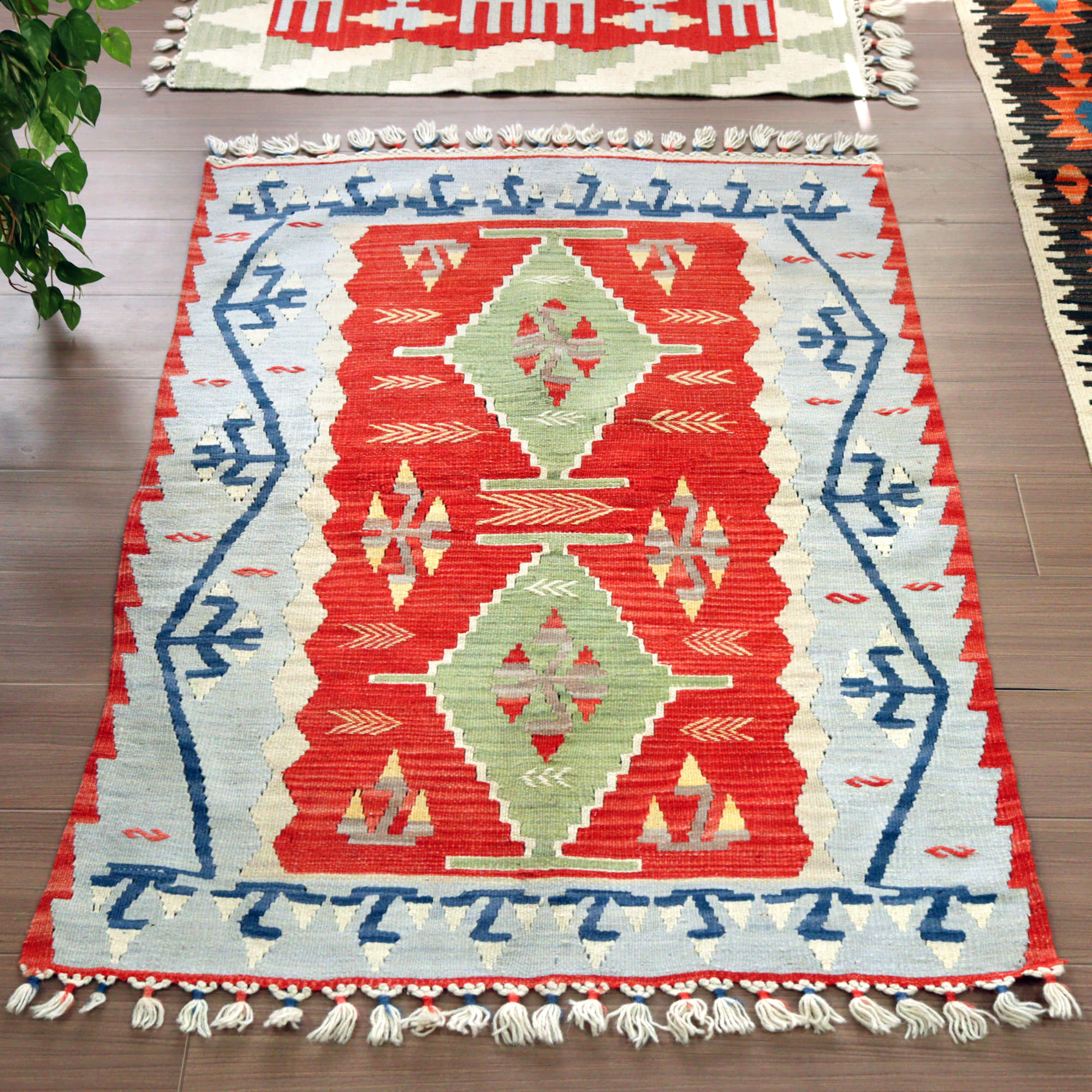 トルコの手織りキリム カイセリ121×88cm レッド＆ブルー