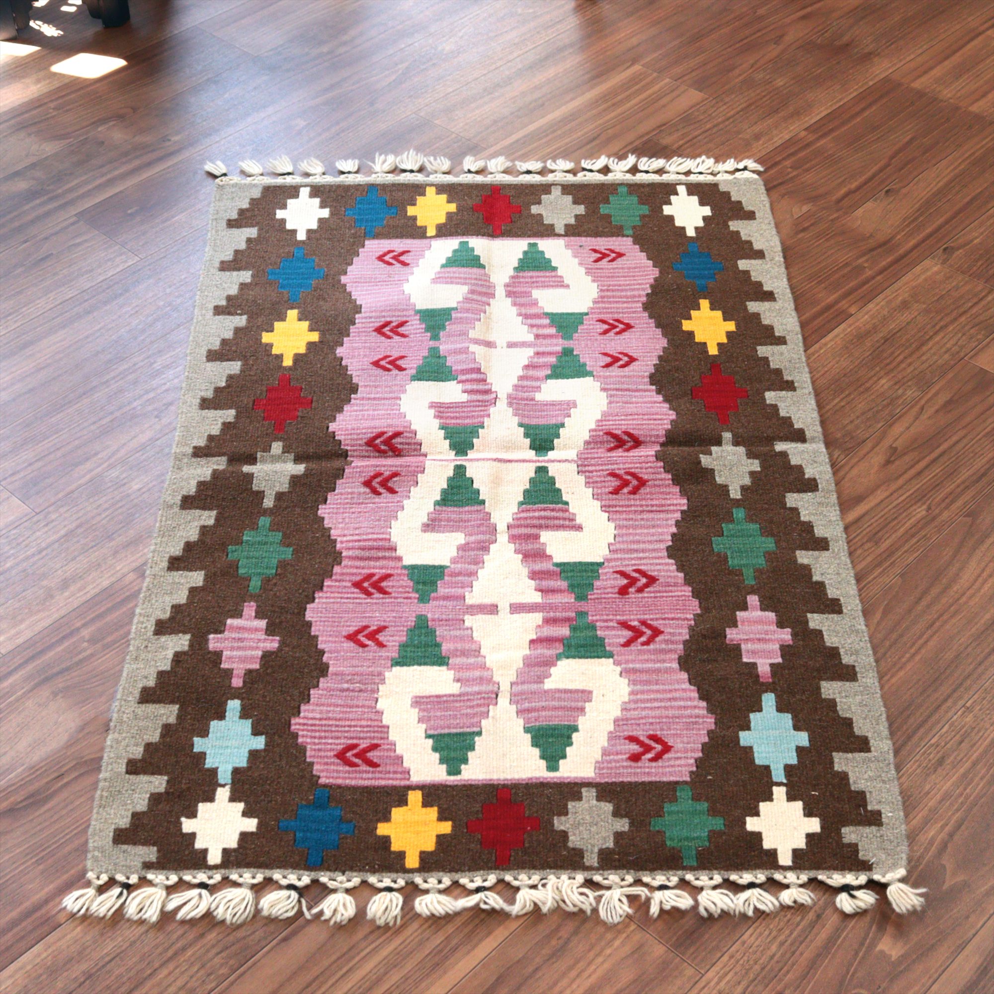 カイセリ産手織りキリム116×78cm パープル＆ブラウン トルコの手織りラグ