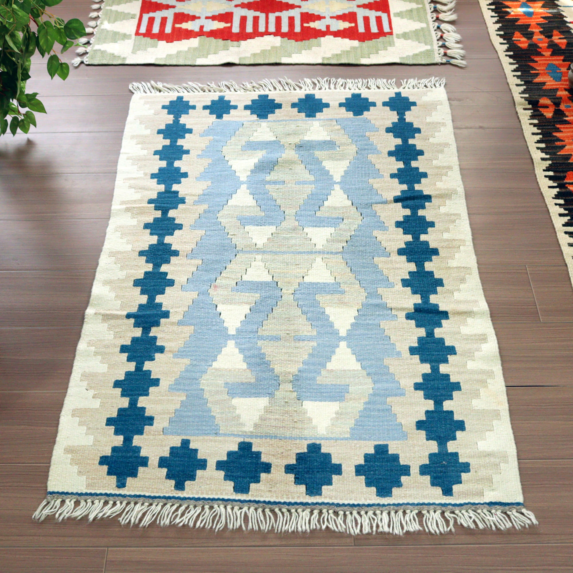 カイセリキリム トルコの手織りラグ115×78cm コチボユヌズ ブルー