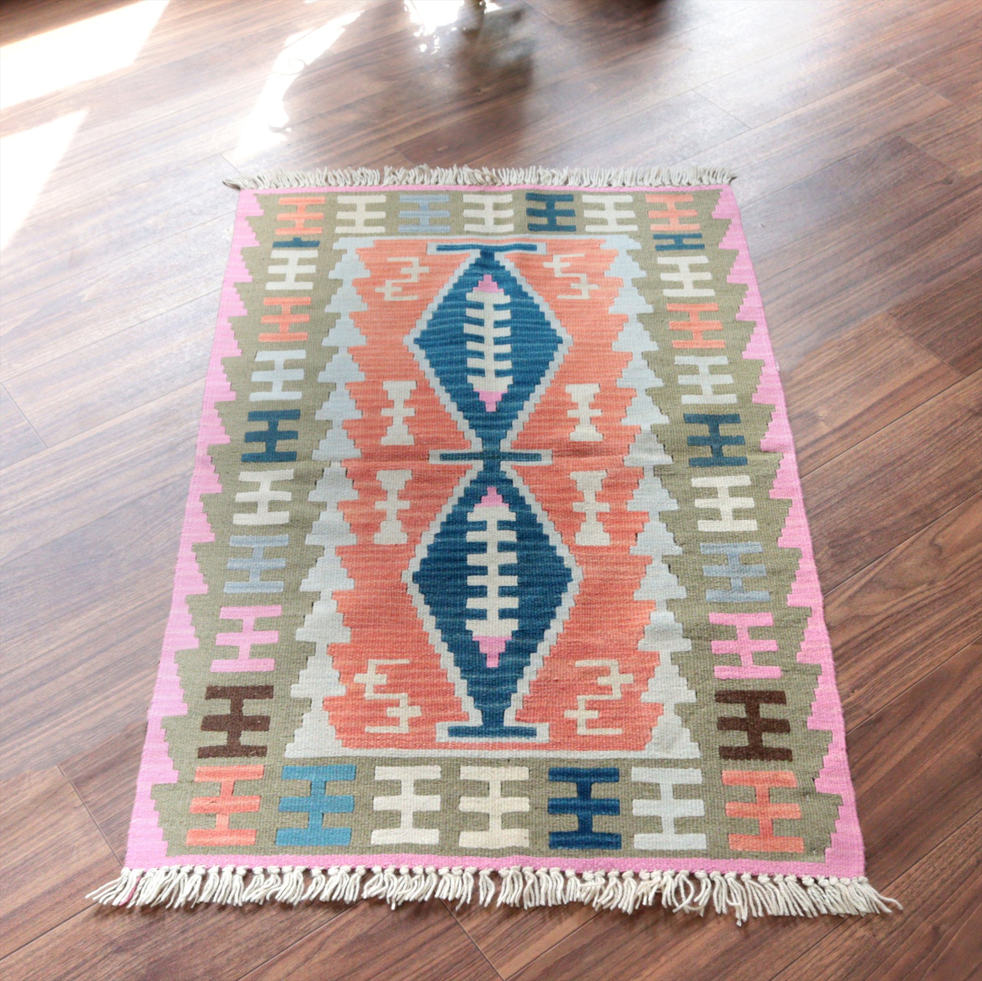 カイセリ産手織りキリム116×76cm パステルカラー トルコの手織りラグ
