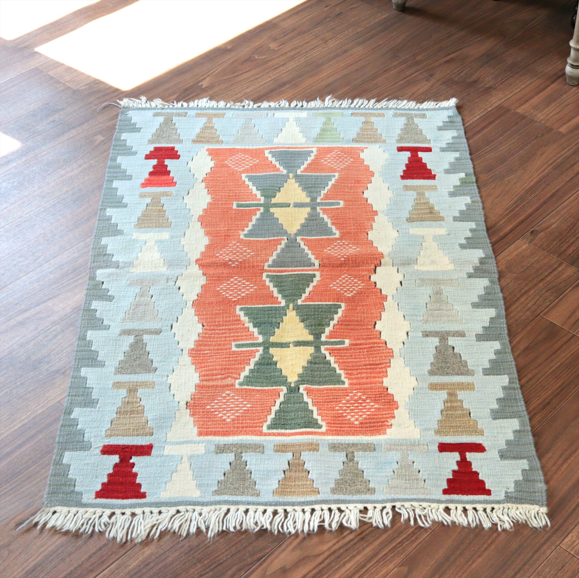 カイセリ産手織りキリム112×76cm パステルカラー トルコの手織りラグ