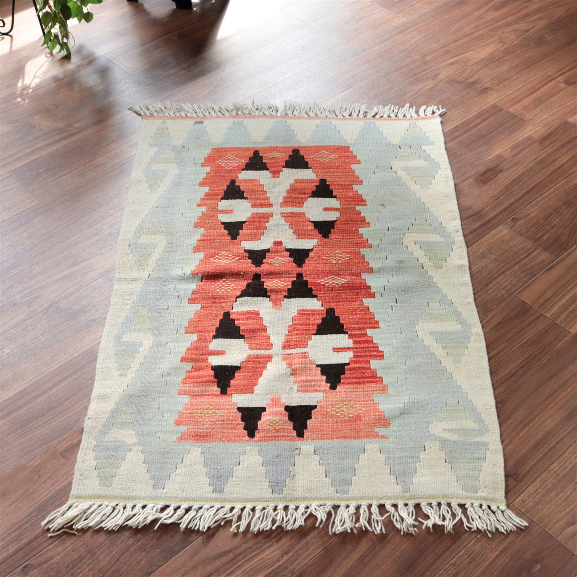 カイセリ産手織りキリム112×74cm パステルカラー トルコの手織りラグ