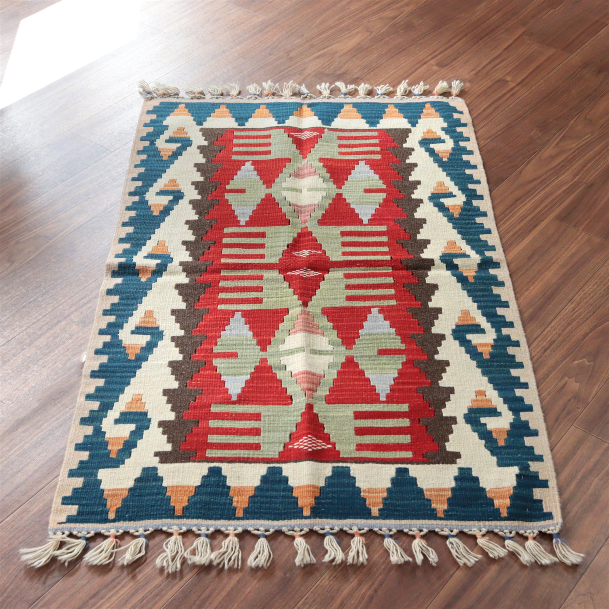 カイセリ産手織りキリム128×80cm レッド＆ブルー トルコの手織りラグ