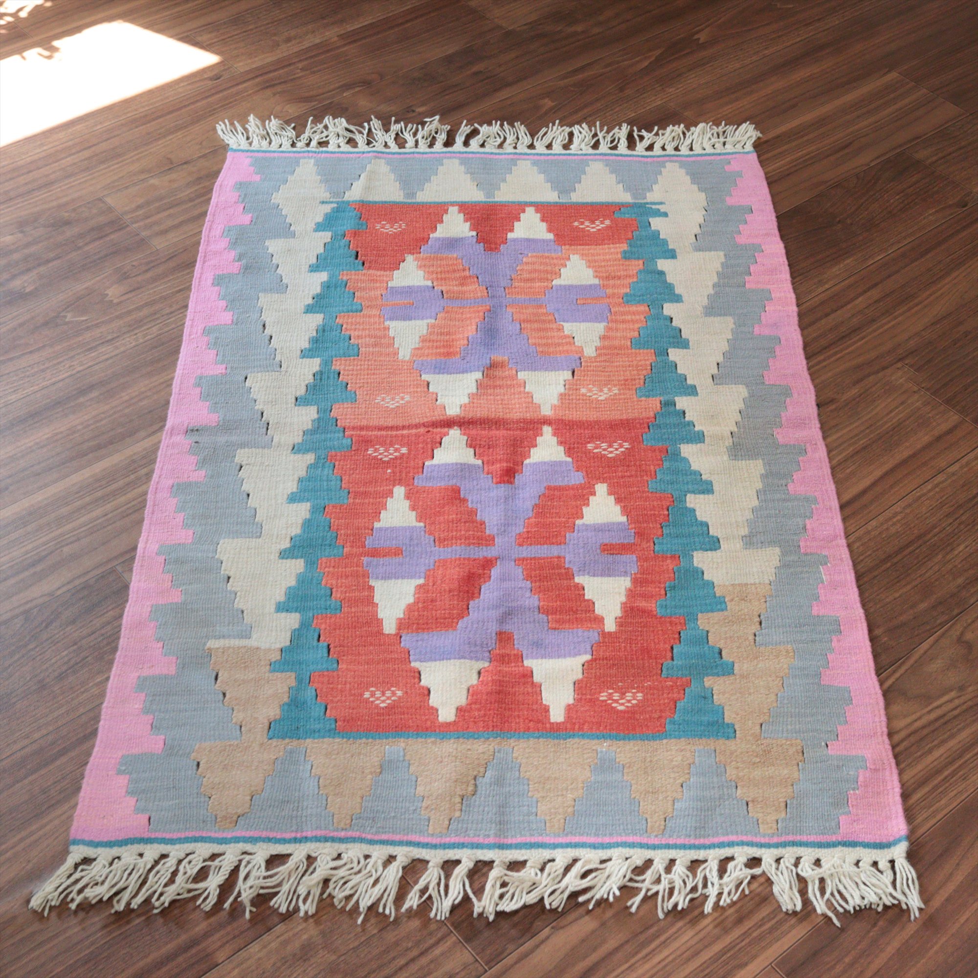カイセリ産手織りキリム114×75cm パステルカラー トルコの手織りラグ