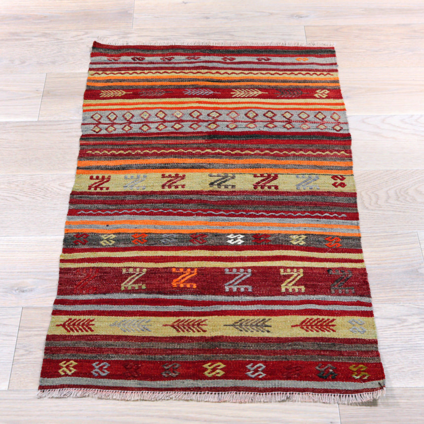【15%OFF】オールドキリム シワス101×60cm 暖色系ボーダー
