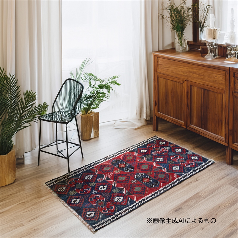 オールドキリム ワン98×55cm ドラゴンのモチーフ レッド&ネイビー