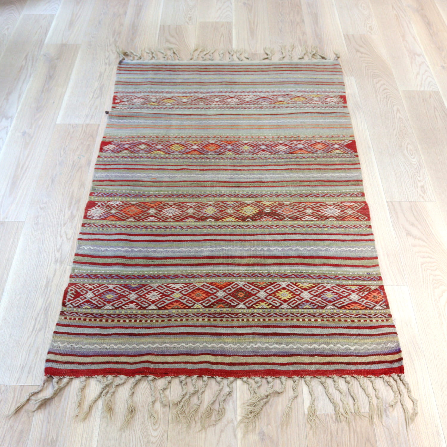 【15%OFF】オールドキリム マニサ170×100cm パステルトーンのボーダーデザイン