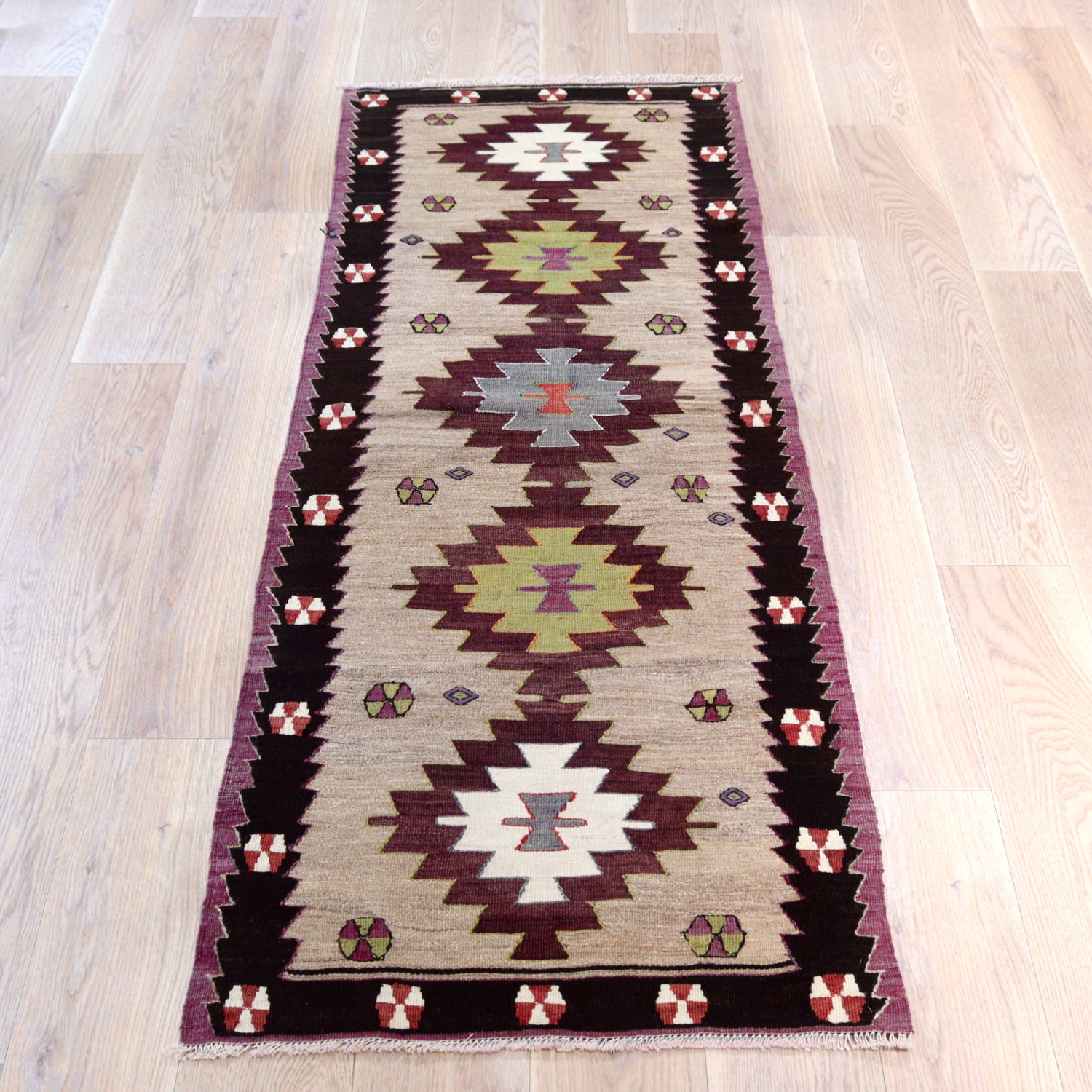 【15%OFF】オールドキリム ムート ランナー212×77cm ５つのひし形