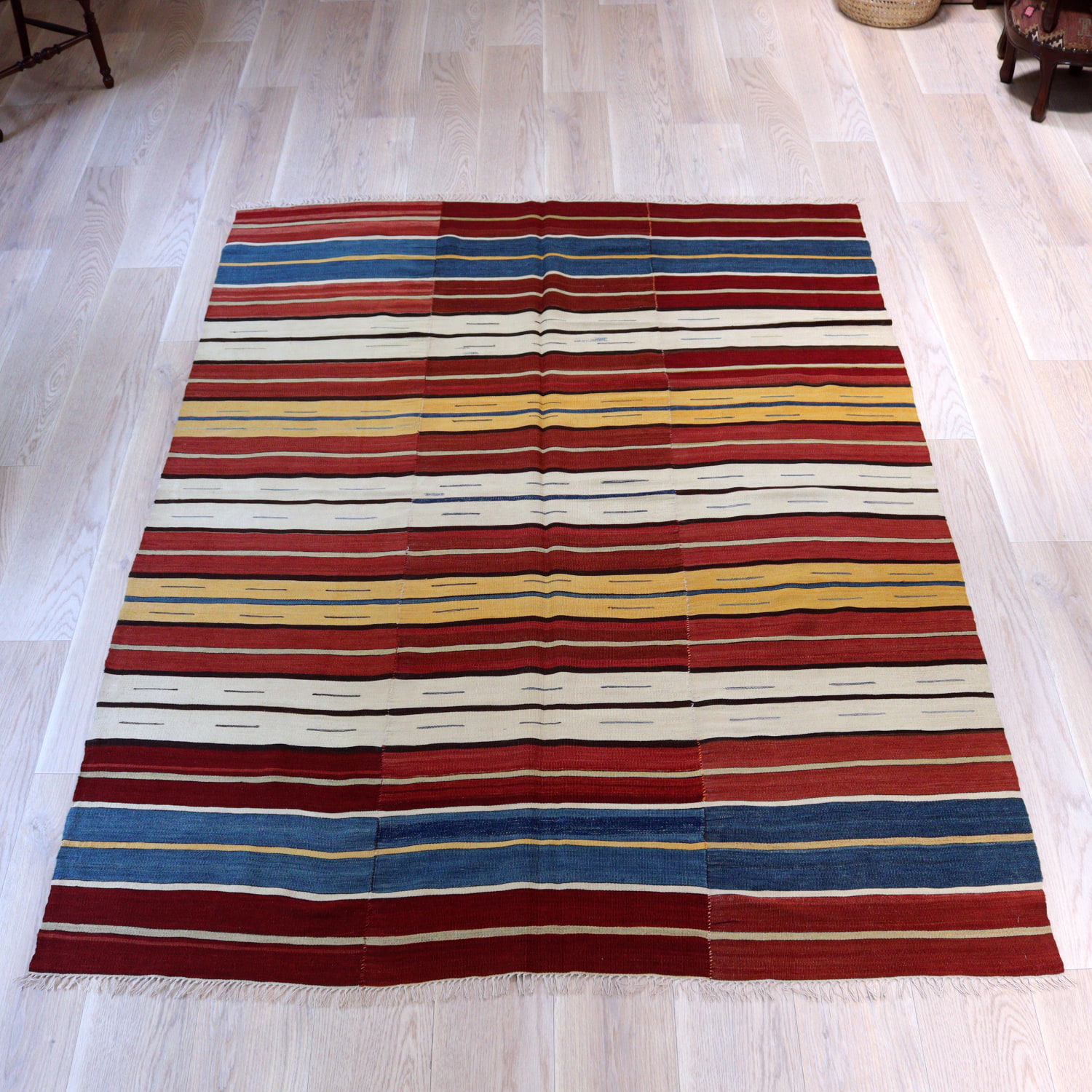 【15%OFF】オールドキリム シリフケ ストライプ220×163cm 細かく薄手の織り テント布