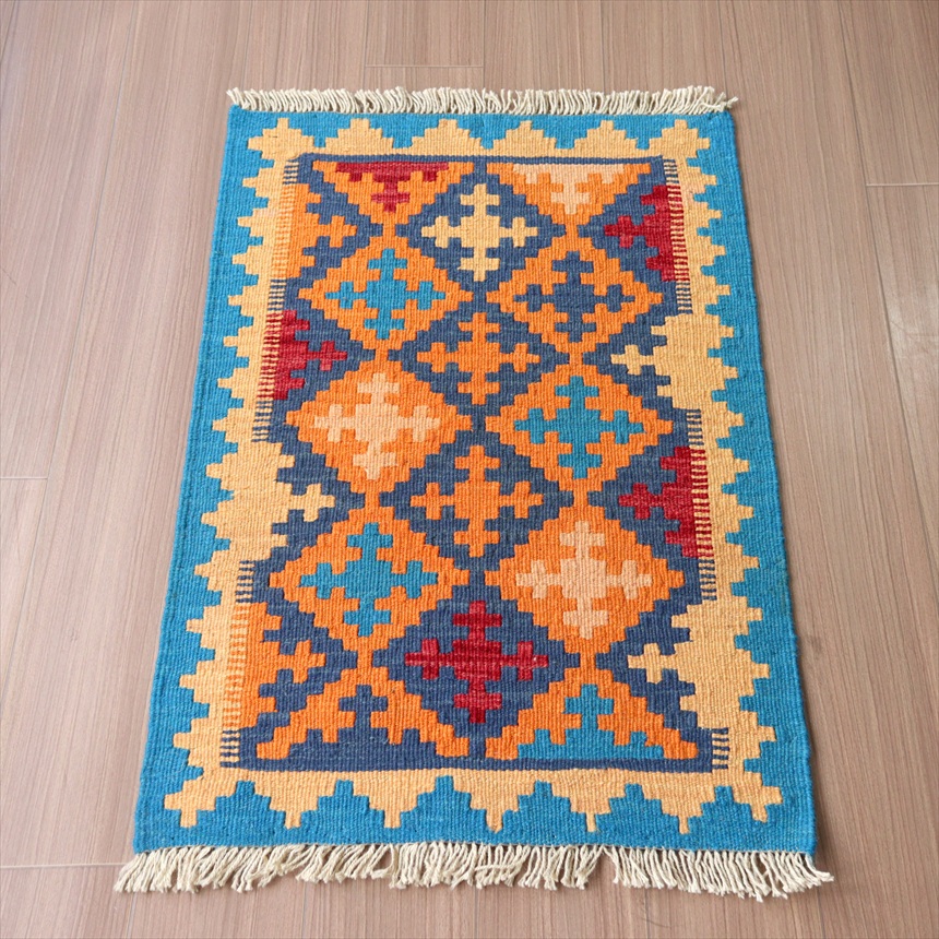 カシュカイキリム イラン 手織り91×61cm カラフルな幾何学モチーフ