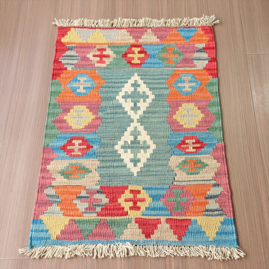 カシュカイキリム イラン 手織り91×65cm 発色のよいカラフルモチーフ