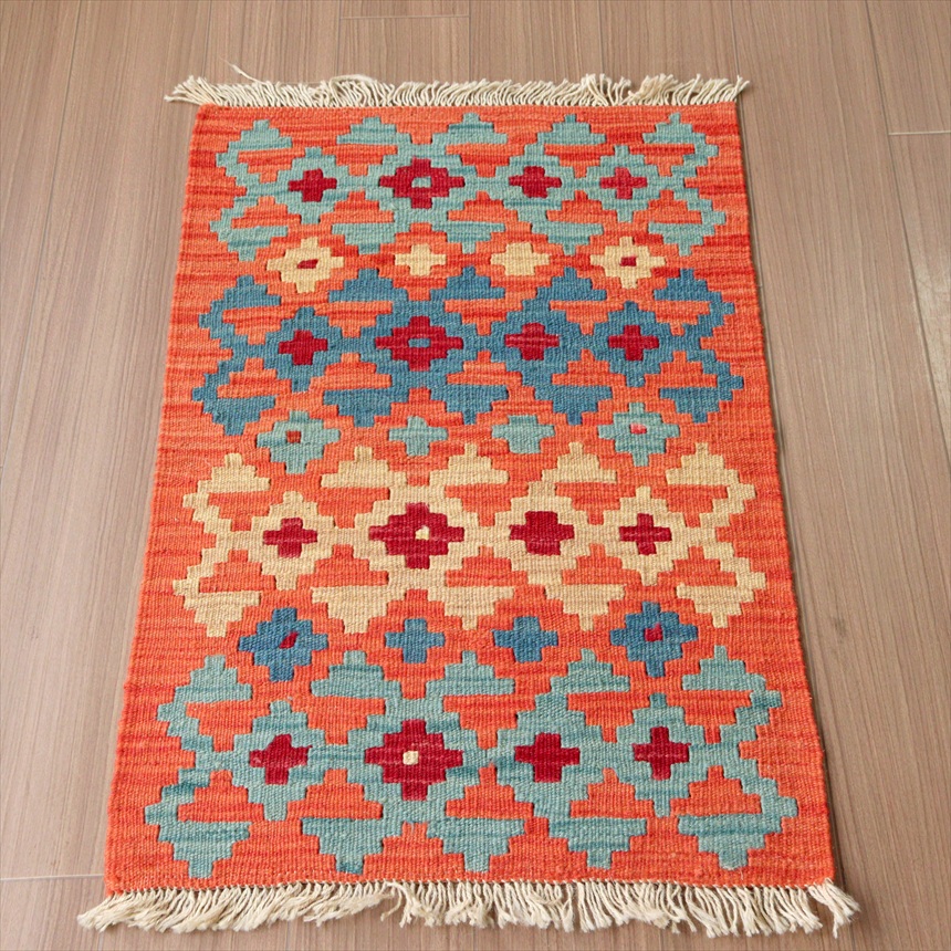 カシュカイキリム イラン 手織り87×60cm カラフルな幾何学モチーフ