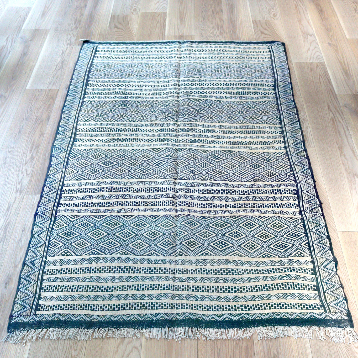 【15%OFF】ベルベル族のオールドキリム モロッコ191×117cm ヴィンテージウォッシュ ブルー