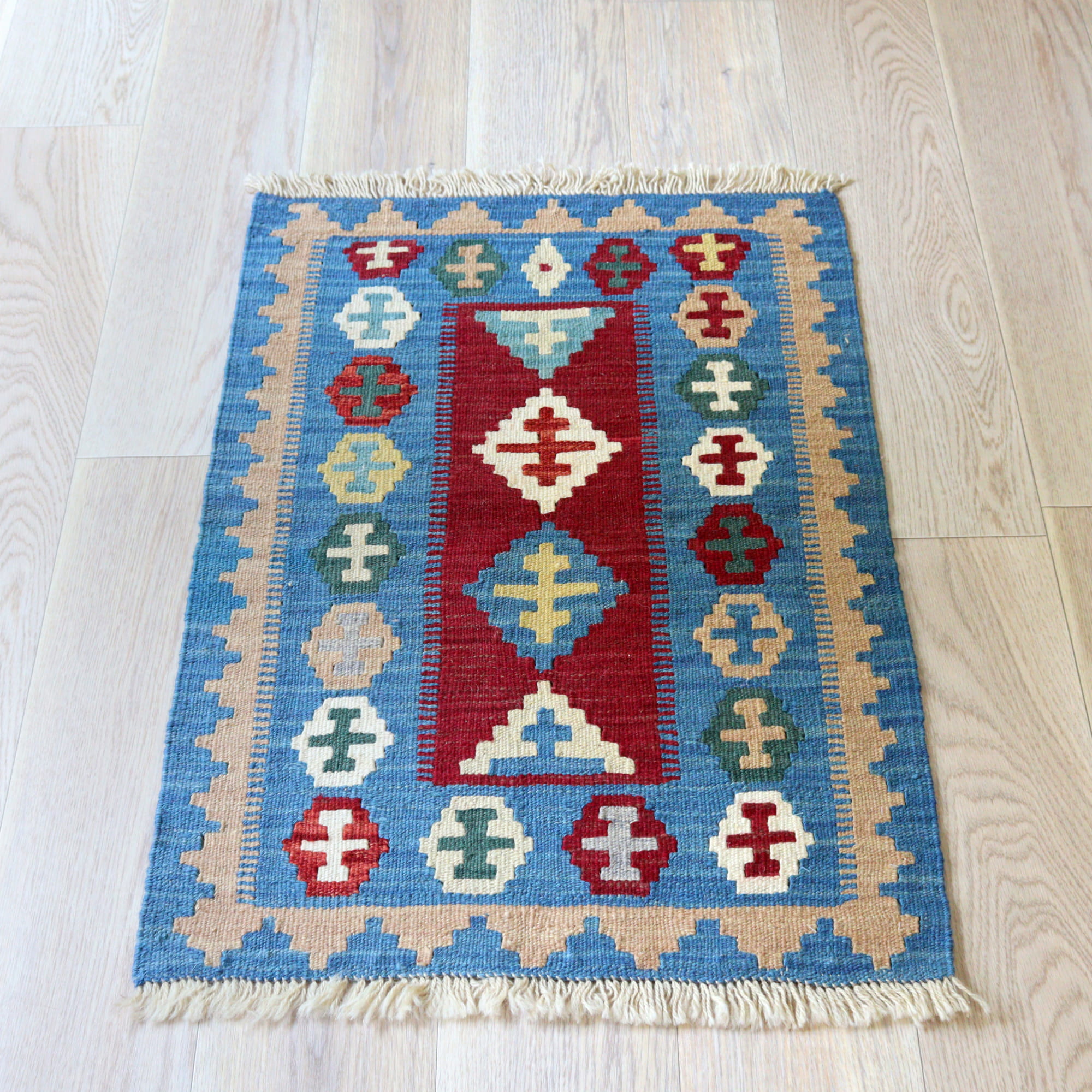 カシュカイキリム イラン 手織り91×64cm カラフルな幾何学モチーフ
