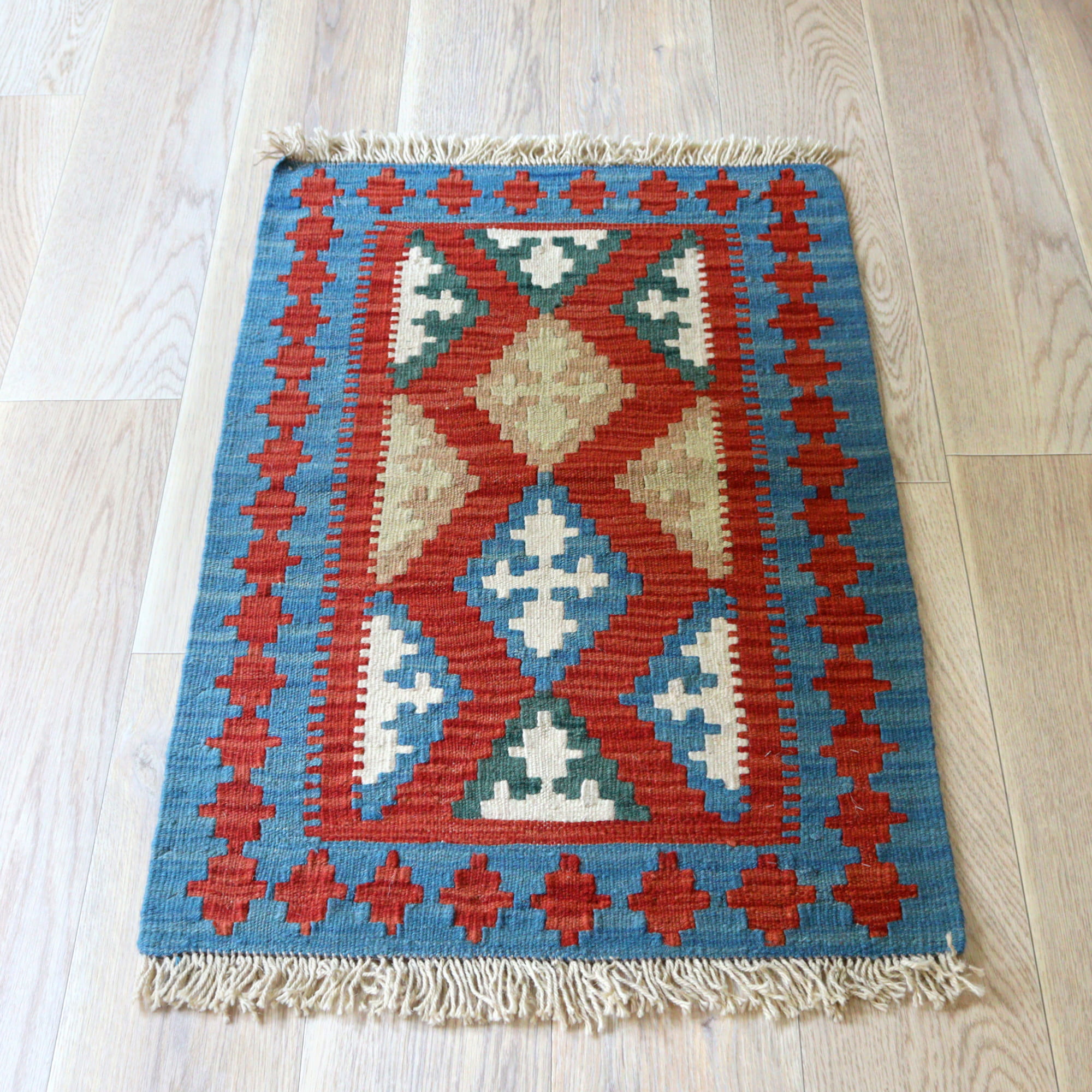 カシュカイキリム イラン 手織り96×63cm カラフルな幾何学モチーフ