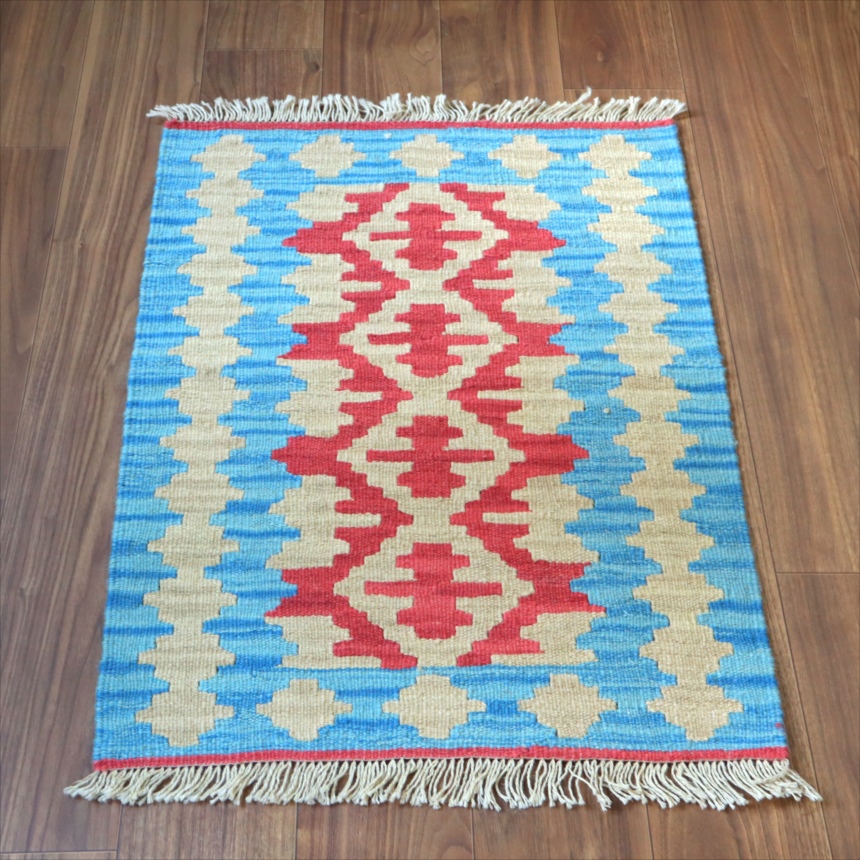 手織りキリム イラン シラーズ86×63cm カラフルな幾何学モチーフ