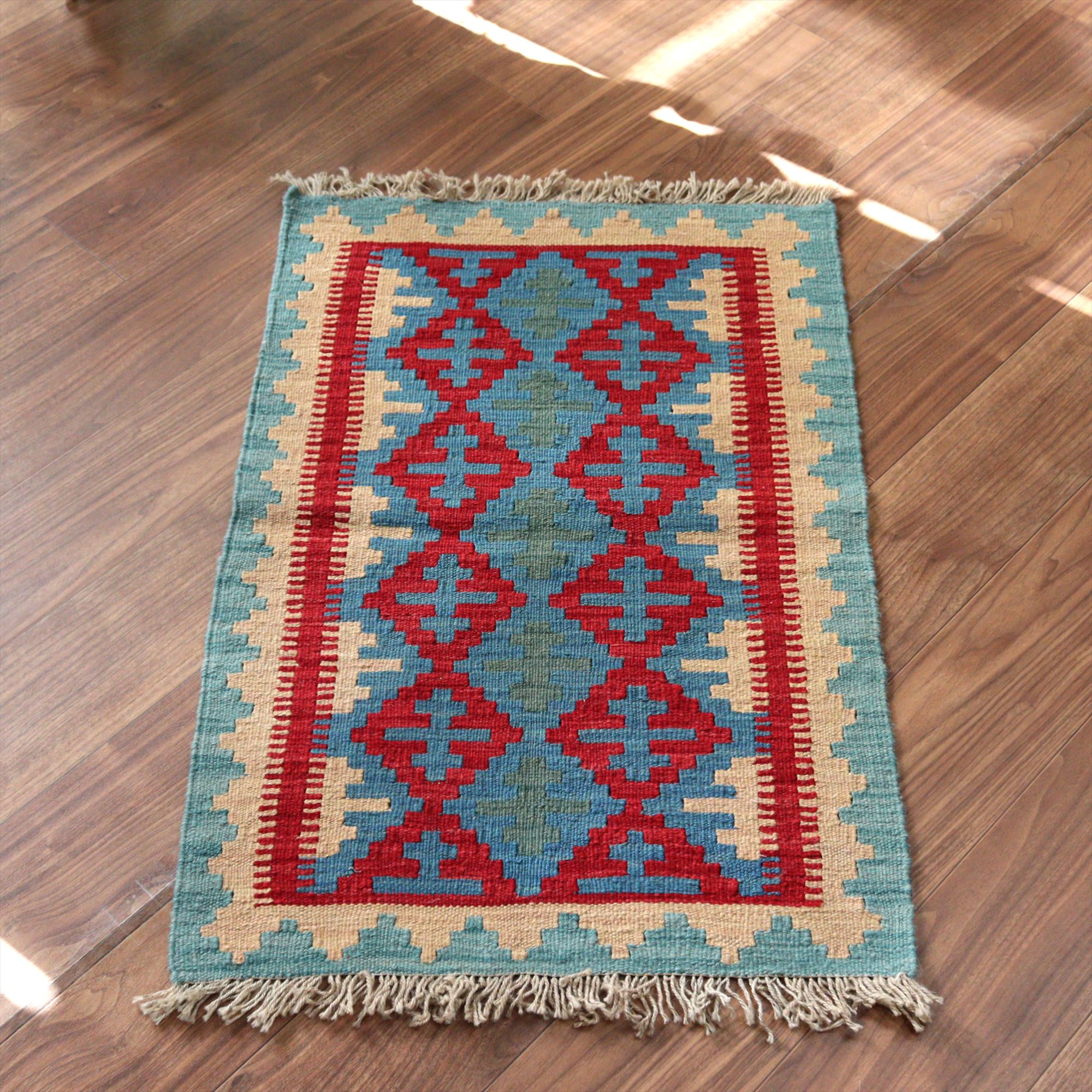 手織りキリム イラン シラーズ93×62cm カラフルな幾何学モチーフ