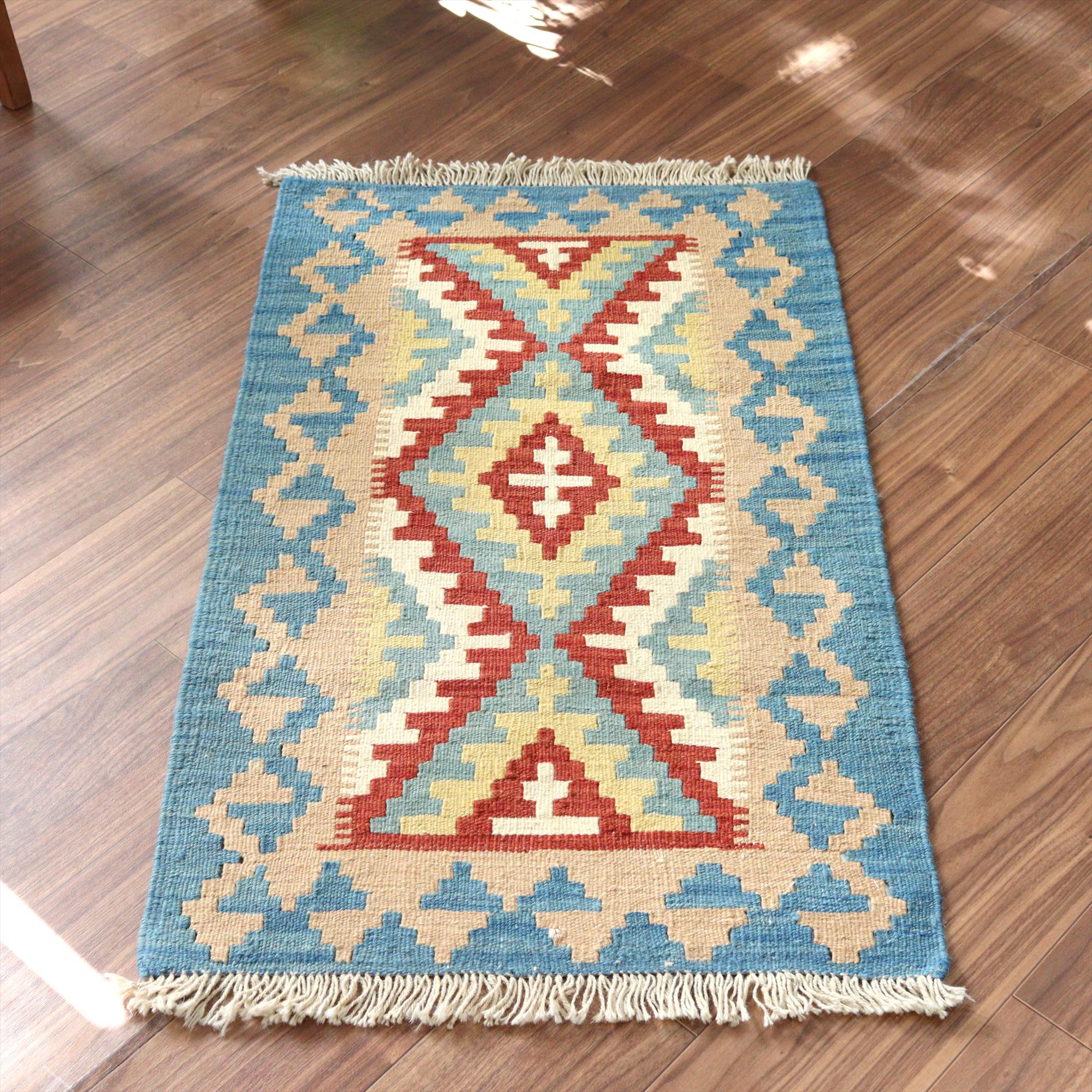 手織りキリム イラン シラーズ104×63cm カラフルな幾何学モチーフ