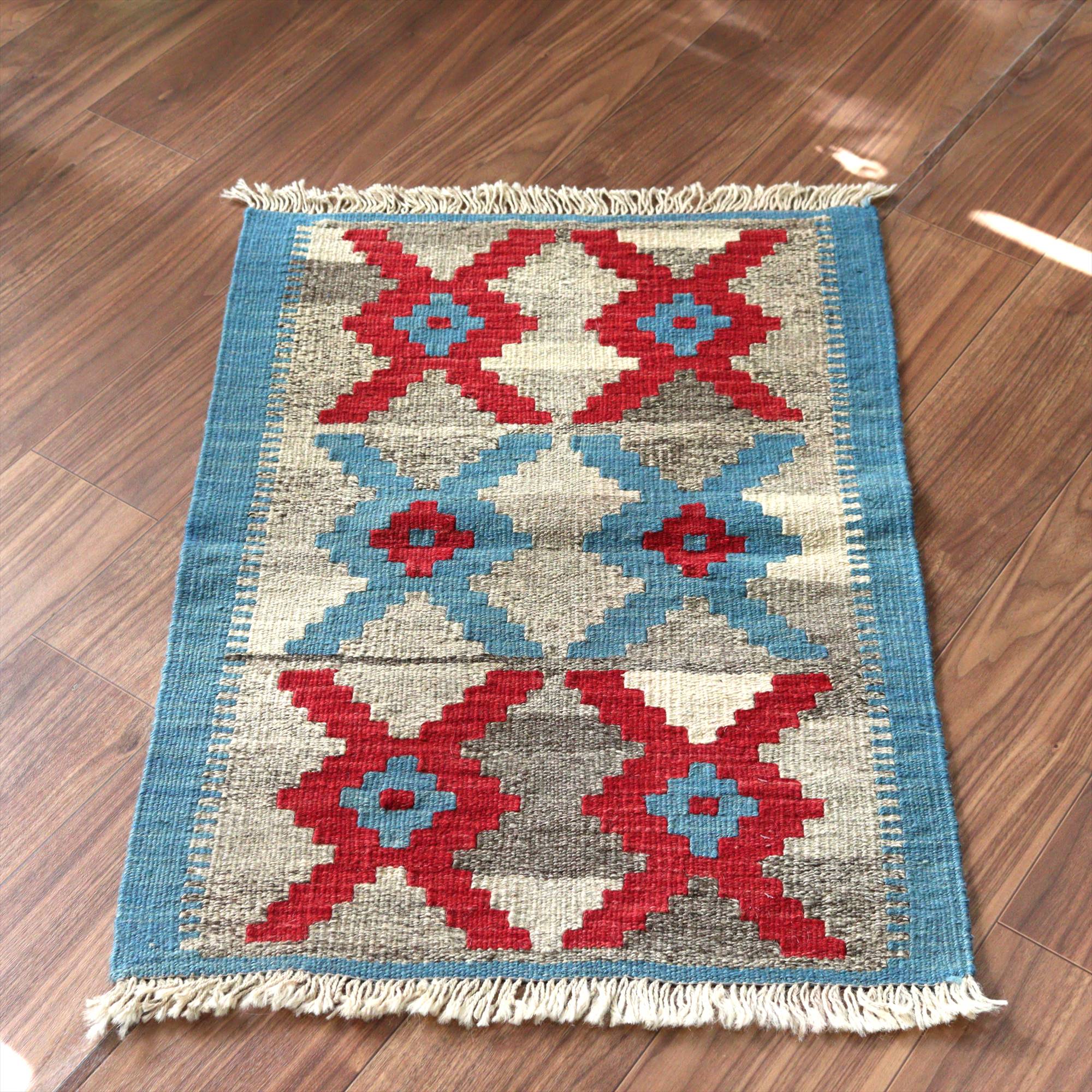 手織りキリム イラン シラーズ85×61cm カラフルな幾何学モチーフ