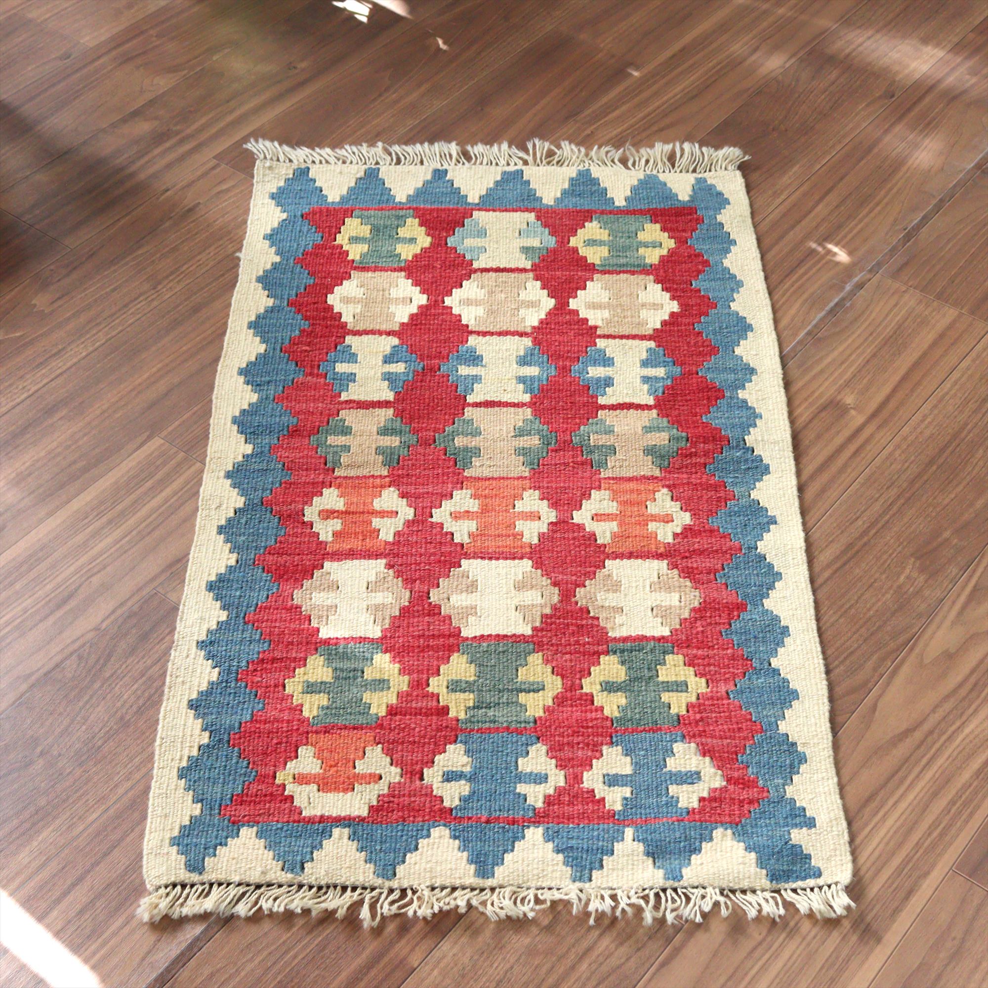 手織りキリム イラン シラーズ103×61cm カラフルな幾何学モチーフ