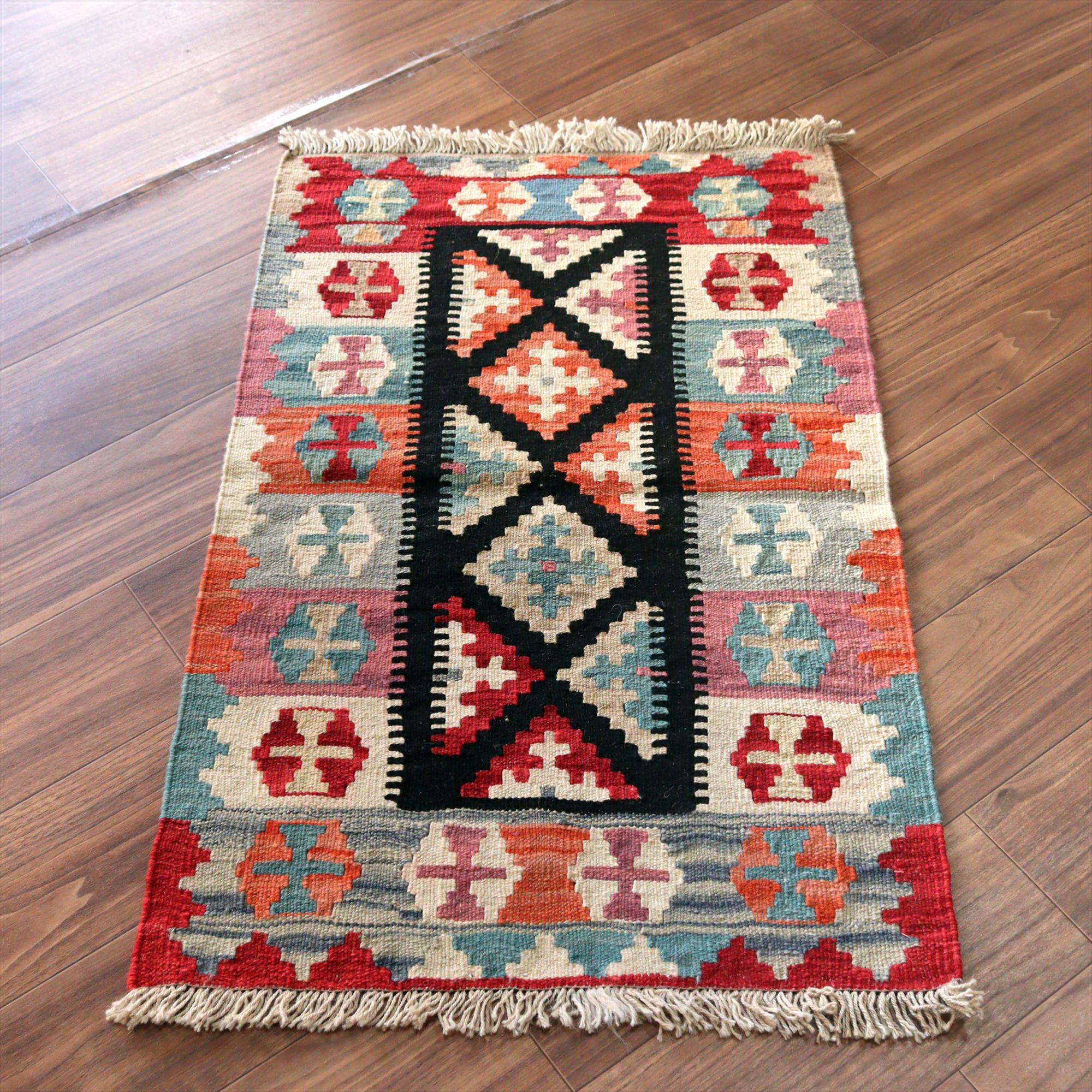 手織りキリム イラン シラーズ96×61cm カラフルな幾何学モチーフ