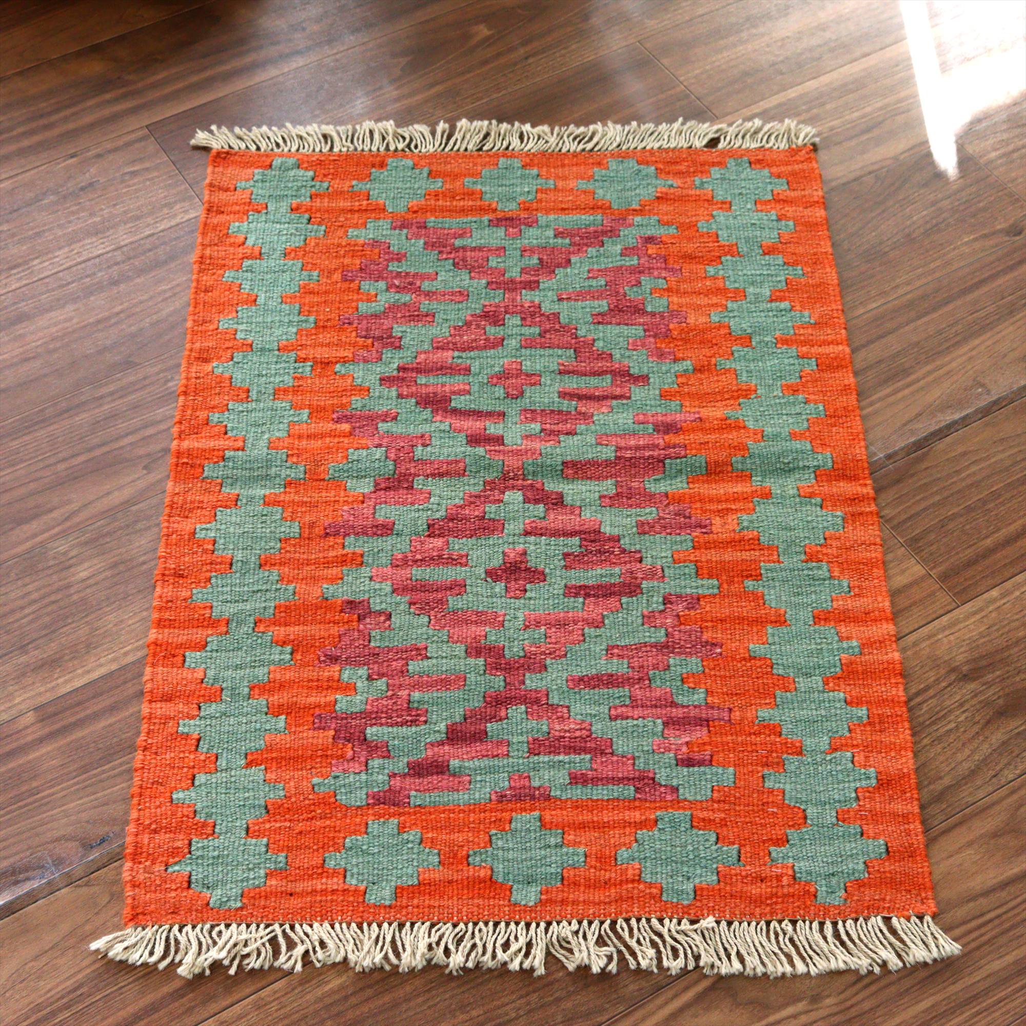 手織りキリム イラン シラーズ86×62cm カラフルな幾何学モチーフ