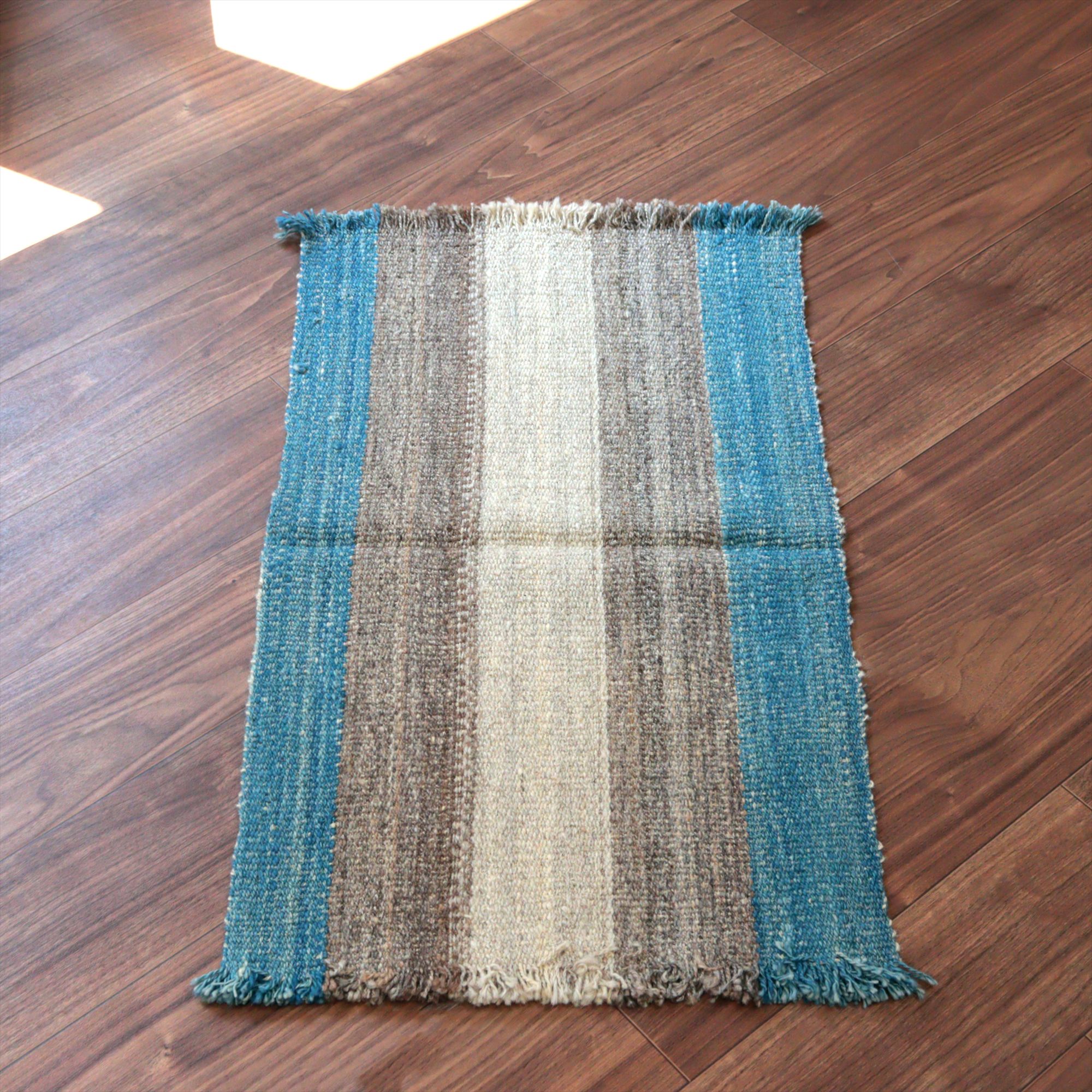 トルコの手織りキリム カルス84×49cm ブルー＆グレー ストライプ