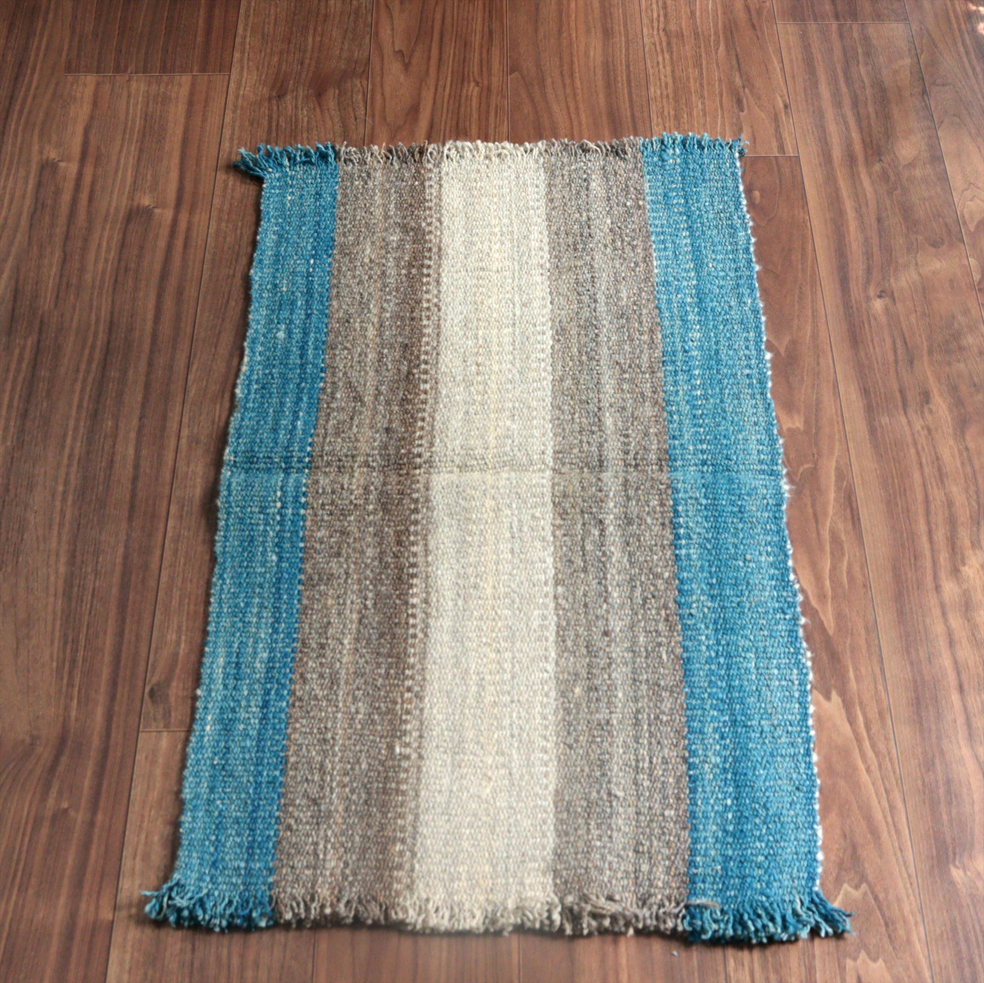 トルコの手織りキリム カルス186×49cm ブルー＆グレー ストライプ