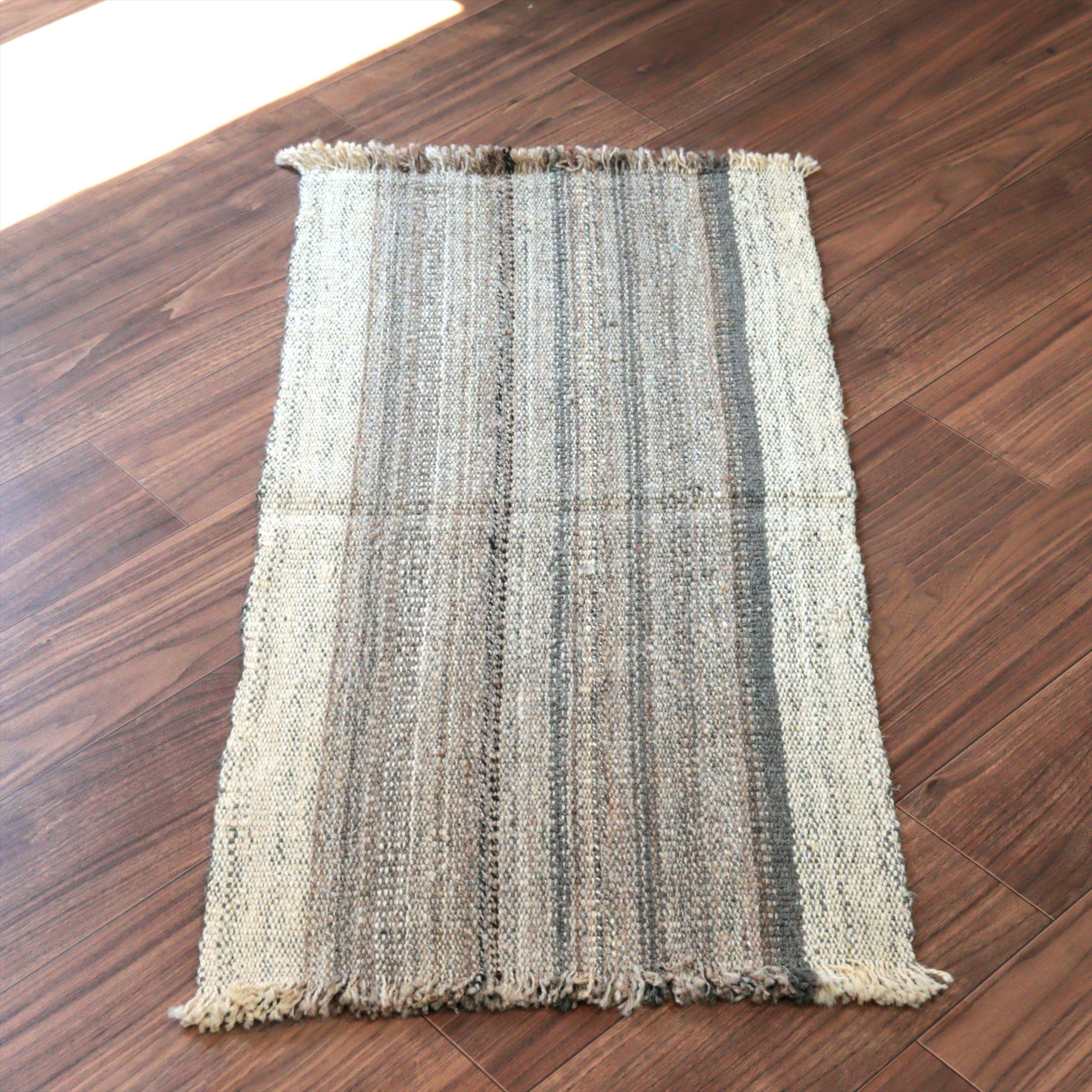 トルコの手織りキリム カルス100×51cm ブラウン＆アイボリー ストライプ