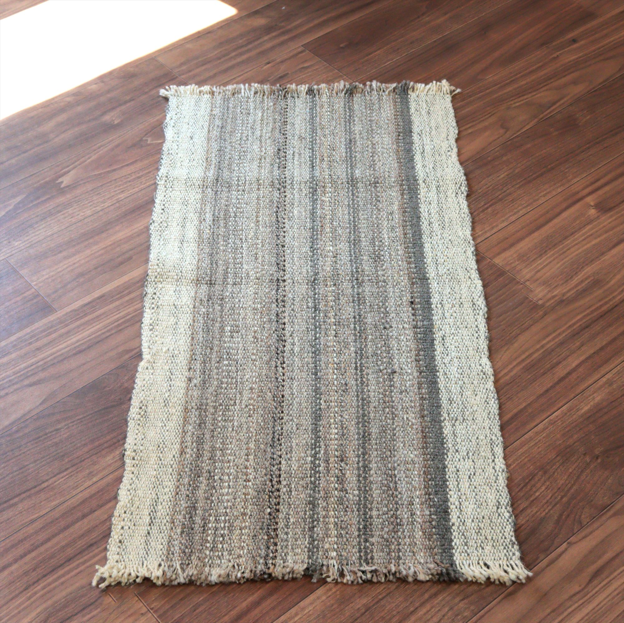 トルコの手織りキリム カルス99×51cm ブラウン＆アイボリー ストライプ