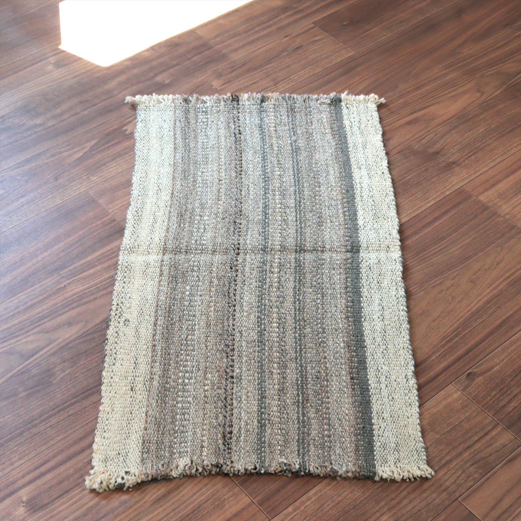 トルコの手織りキリム カルス89×51cm ブラウン＆アイボリー ストライプ