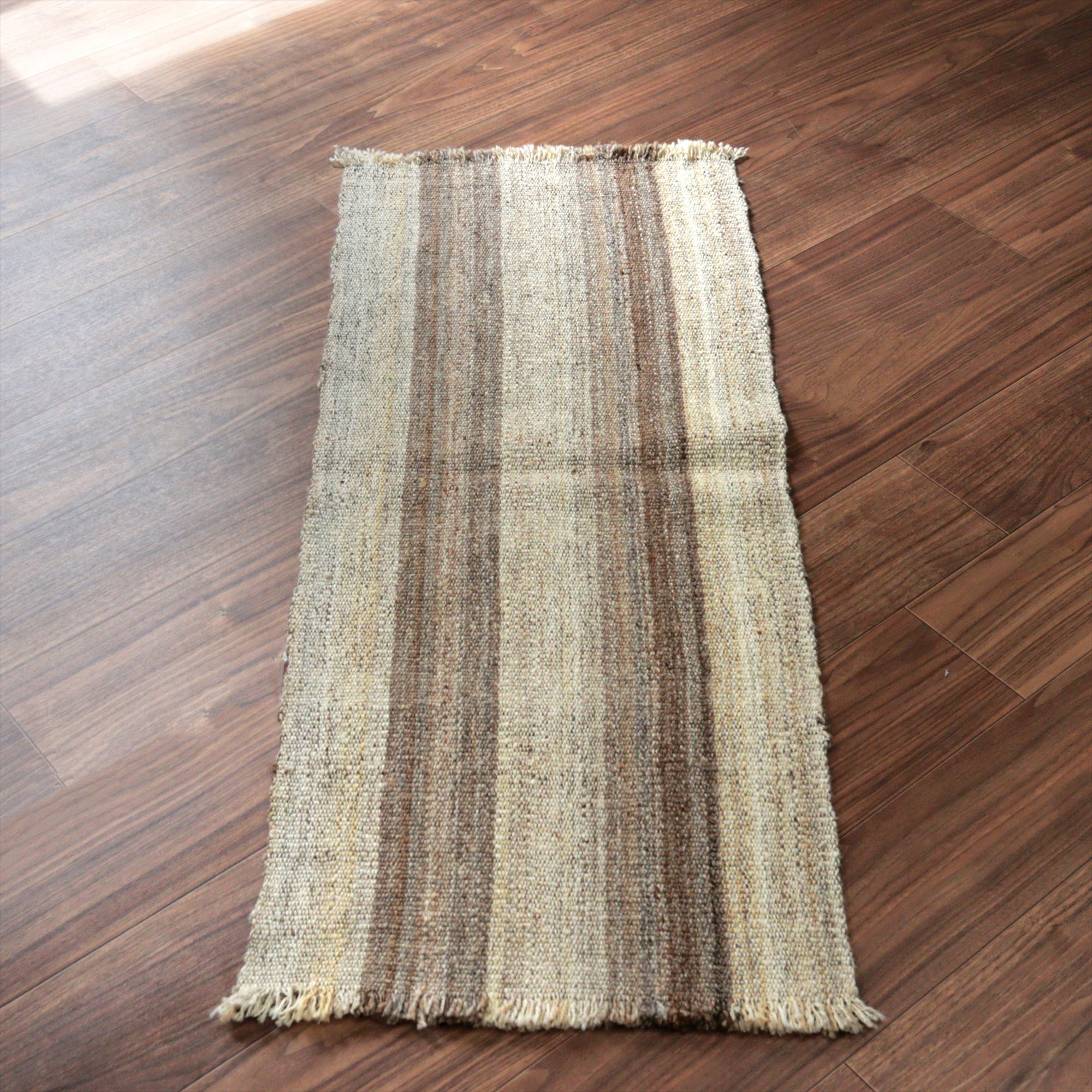 トルコの手織りキリム カルス118×48cm ブラウン＆アイボリー ストライプ