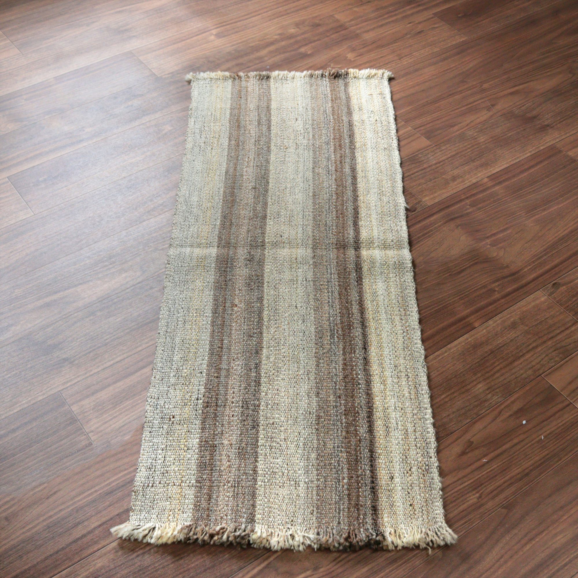 トルコの手織りキリム カルス123×48cm ブラウン＆アイボリー ストライプ